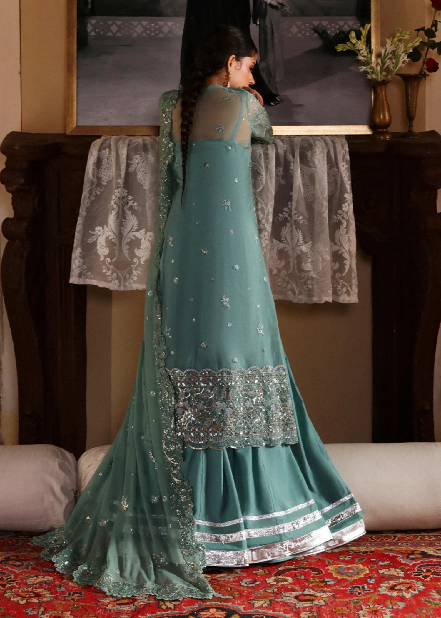 organza Unstitched in Jade green