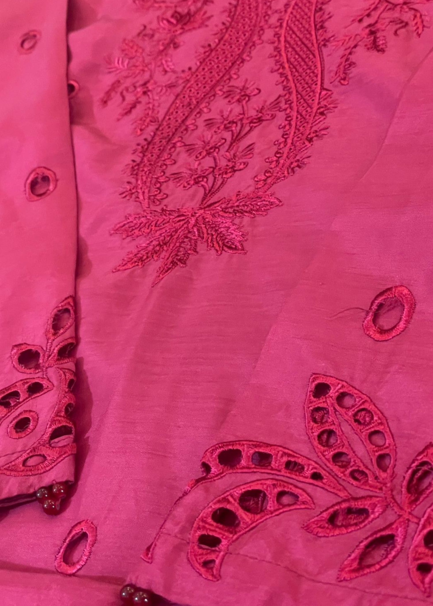 viscose raw silk Kurta Set in Raspberry