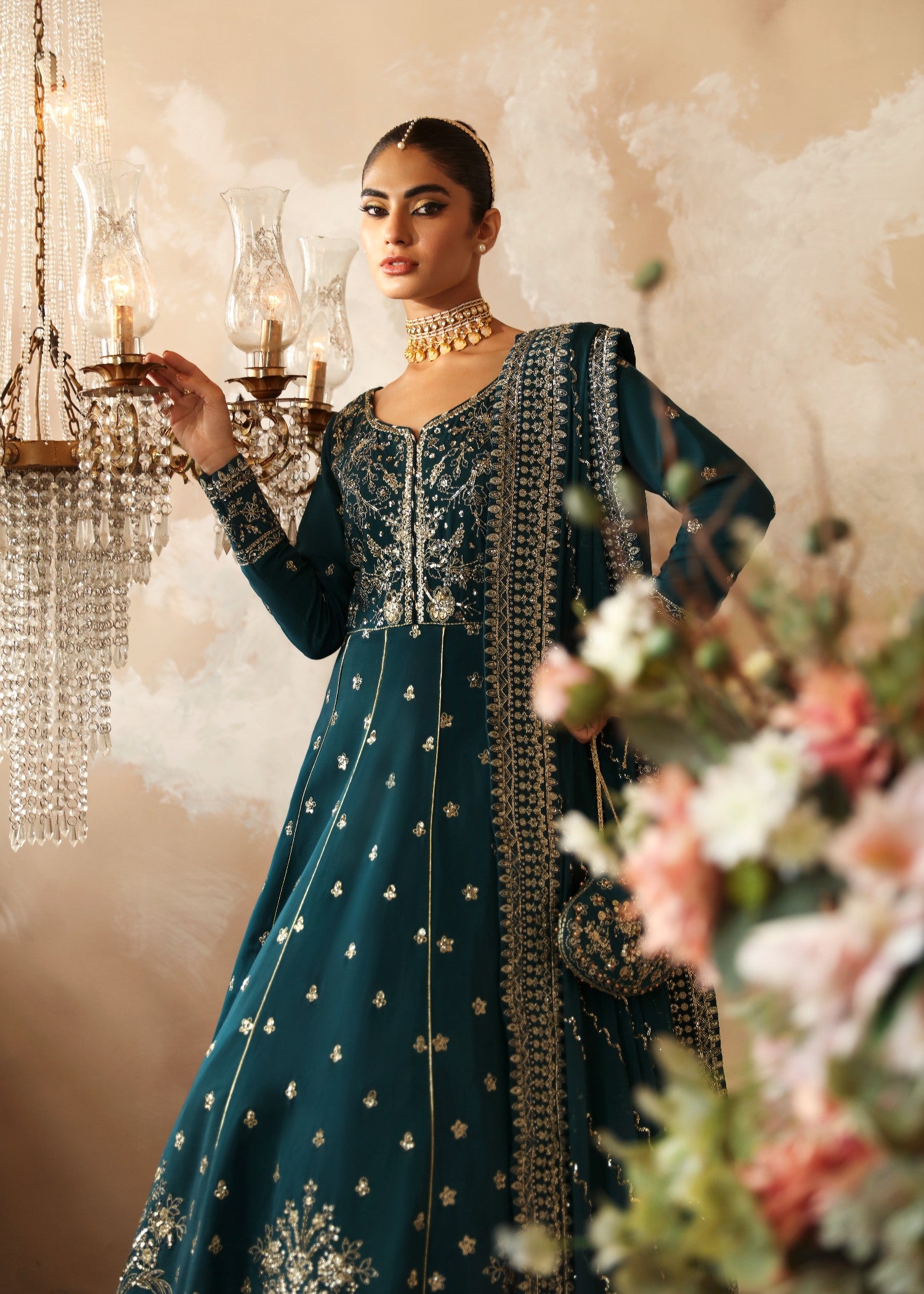 silk Pishwas in Teal
