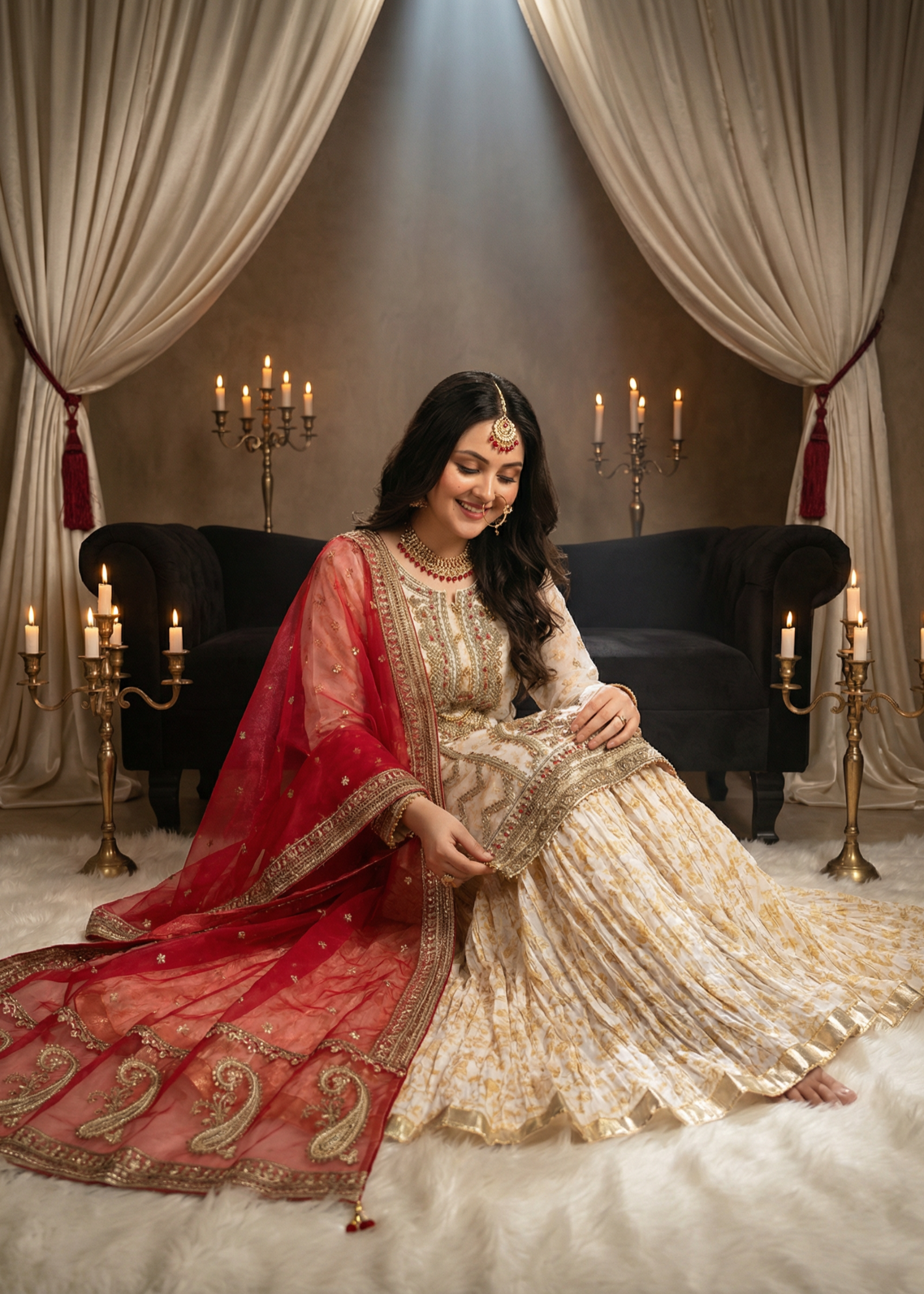 organza Sharara in White, gold