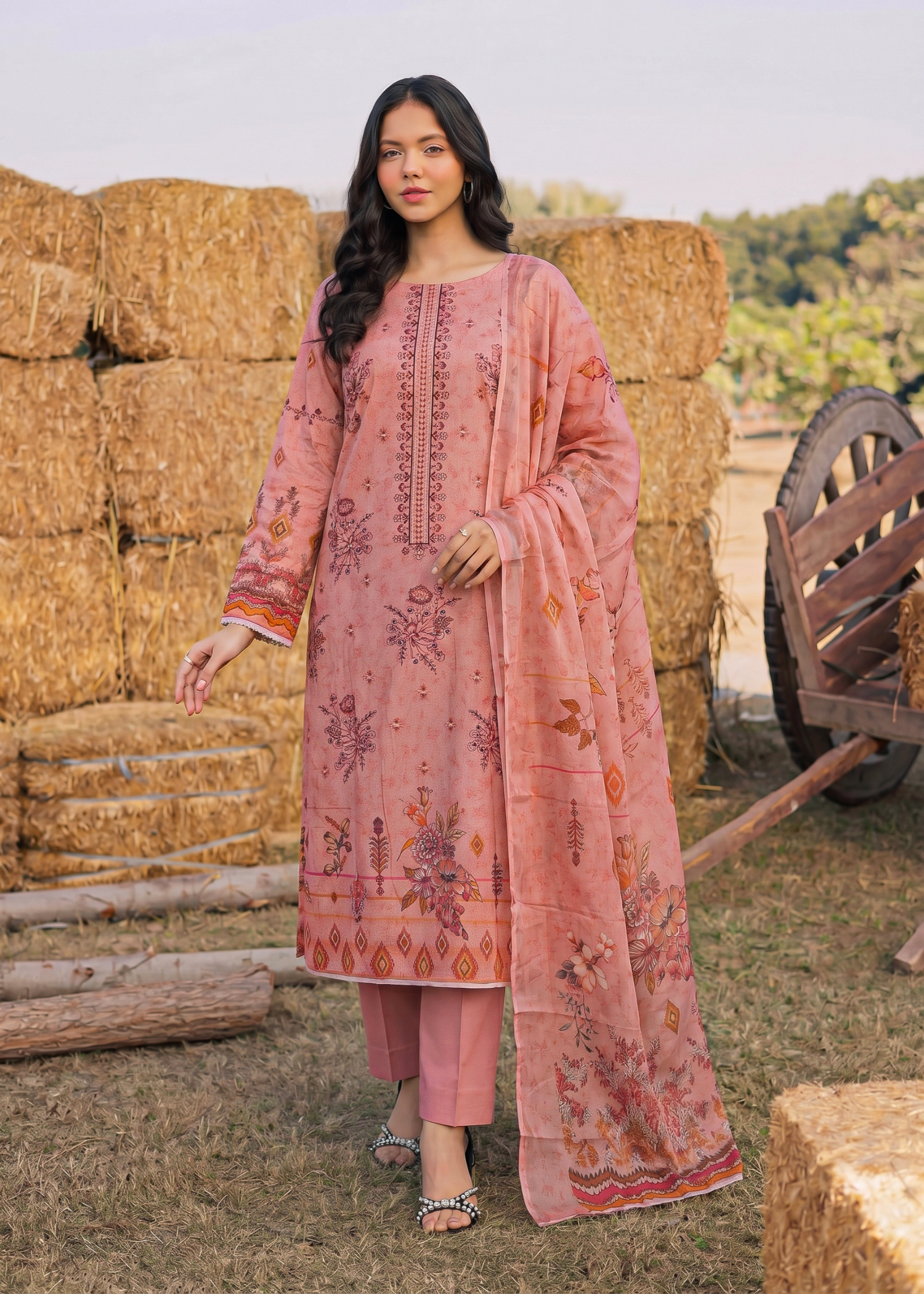 karandi Unstitched in Pink