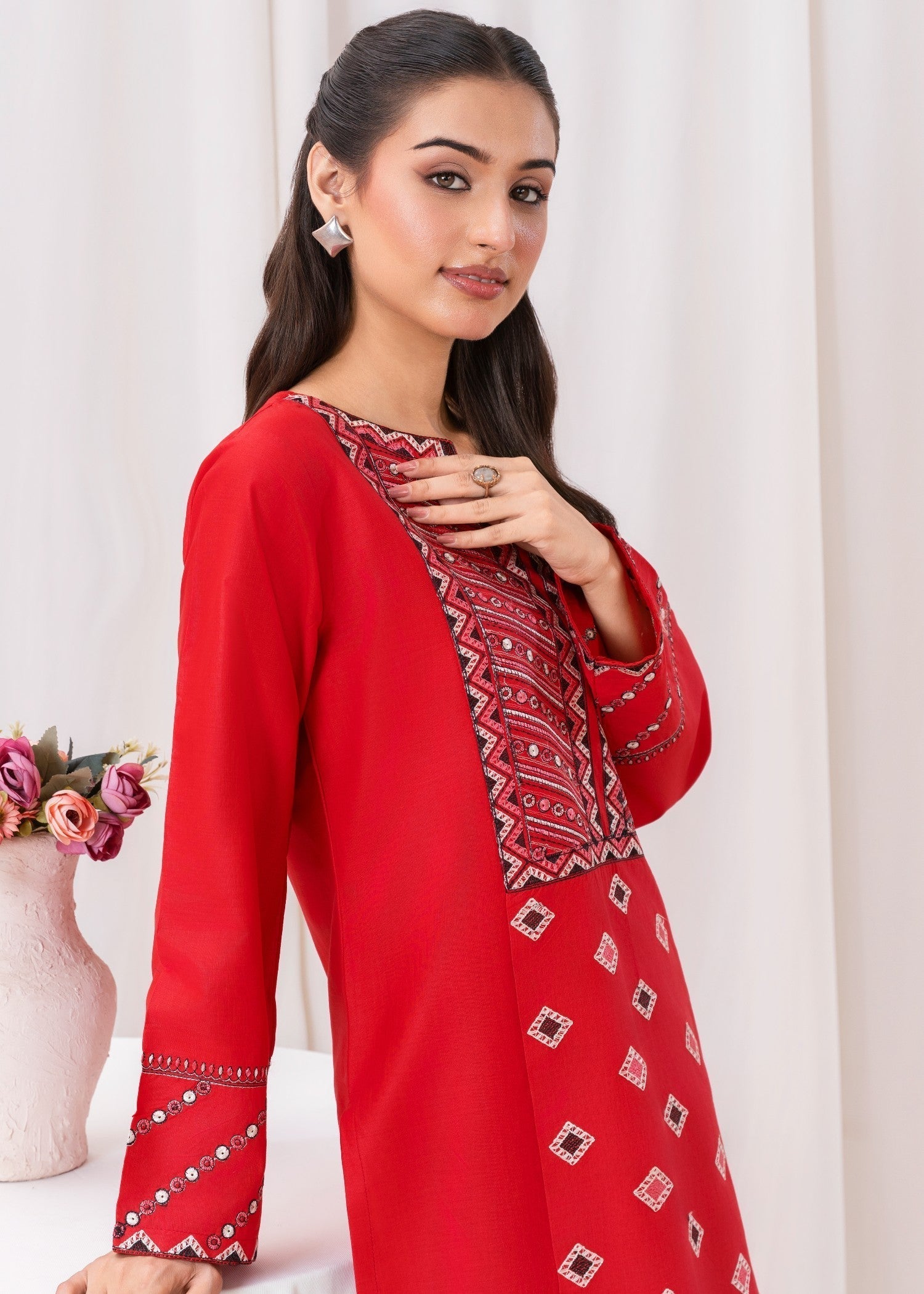 cotton Kurta Set in Crimson