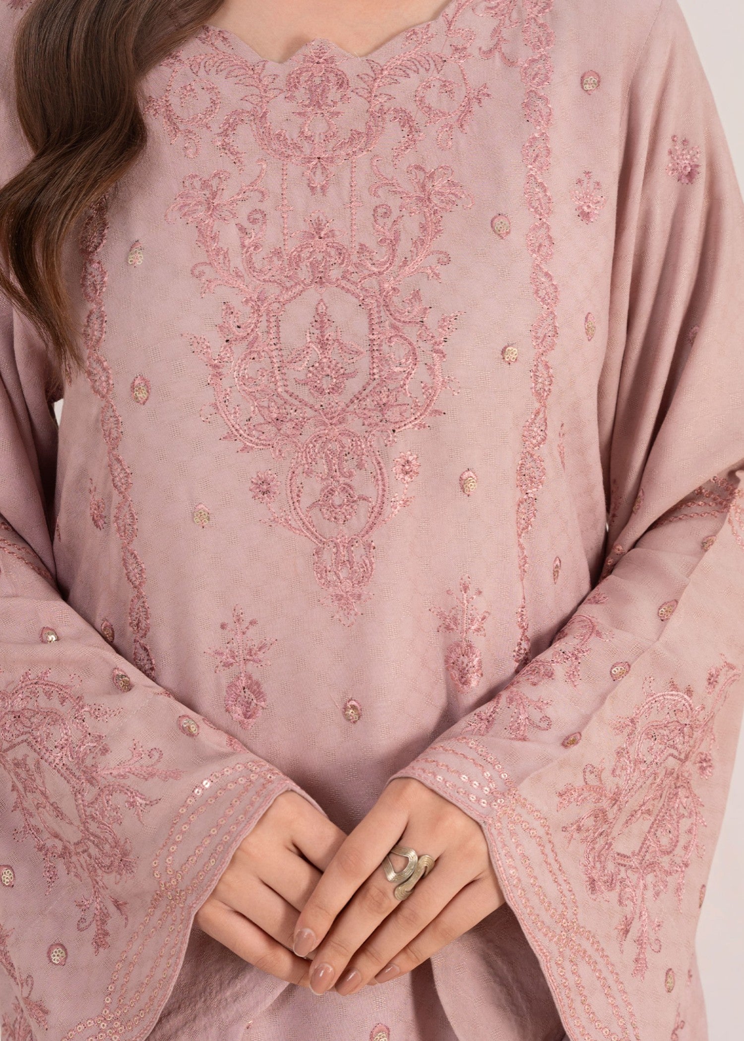 yarn dyed Kurta Set in Pink