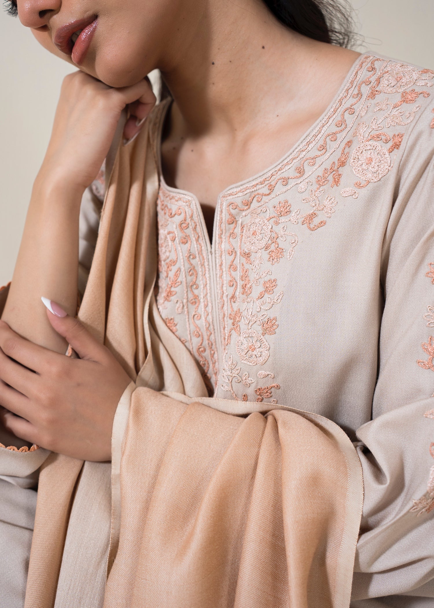 dhanak wool Kurta Set in Beige