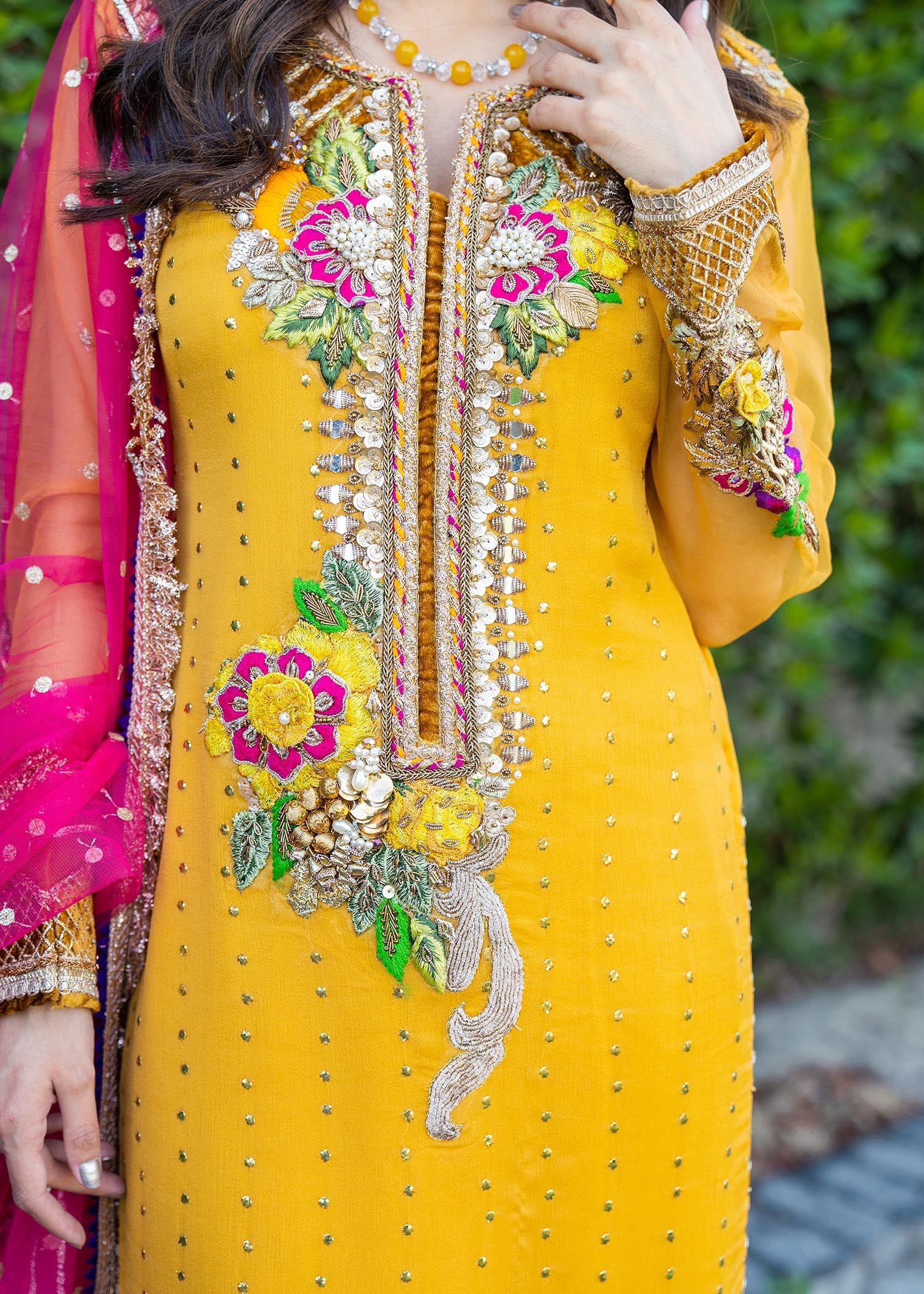 crinkle chiffon Kurta Set in Mustard