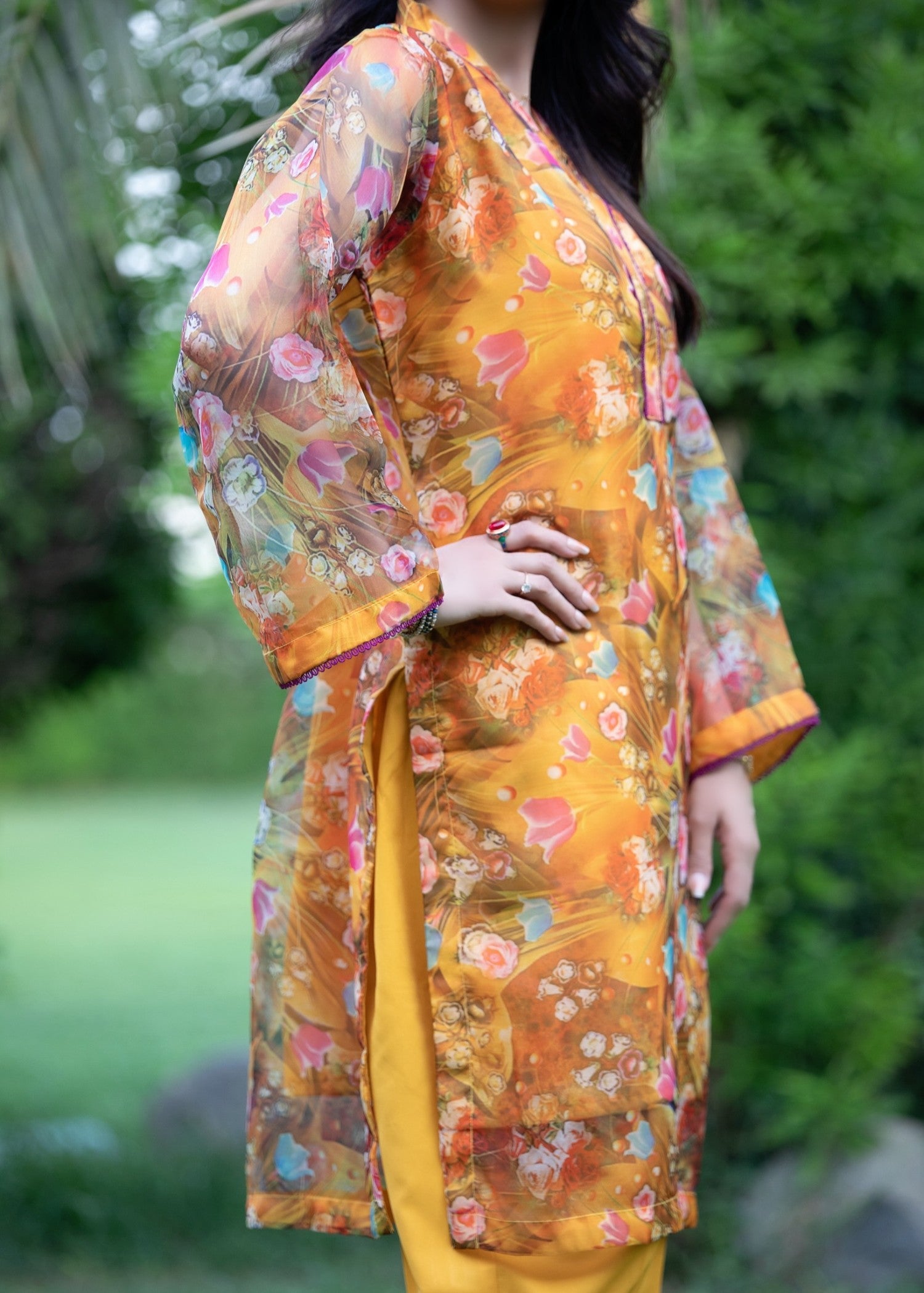 organza Kurta Set in Saffron