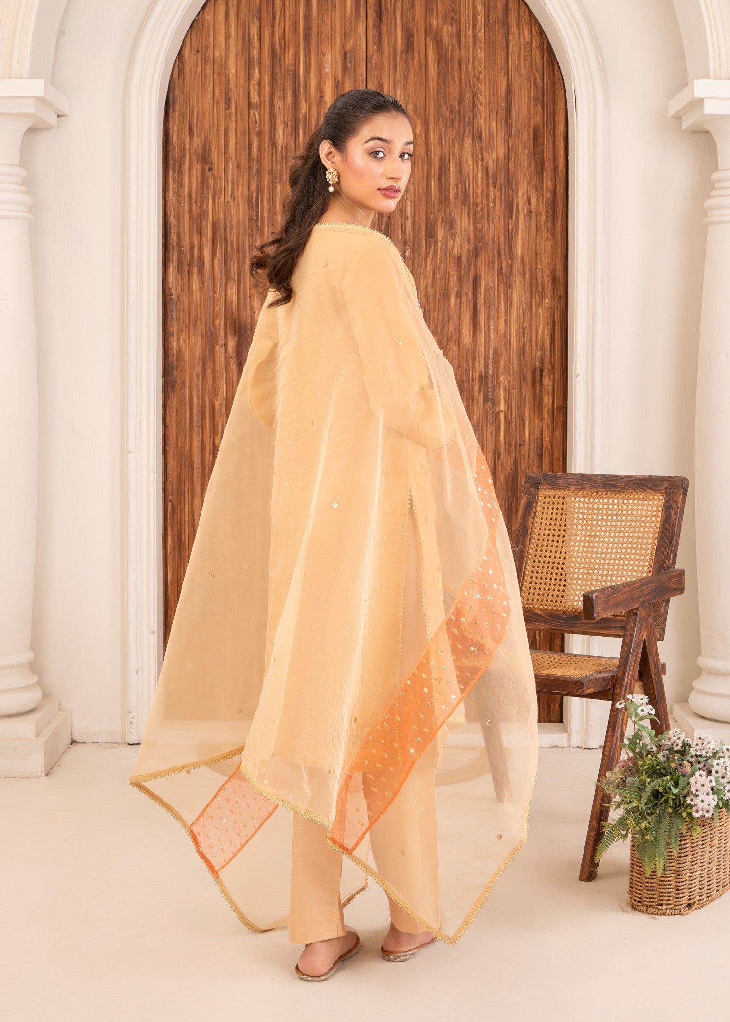 chiffon Kurta Set in Apricot orange