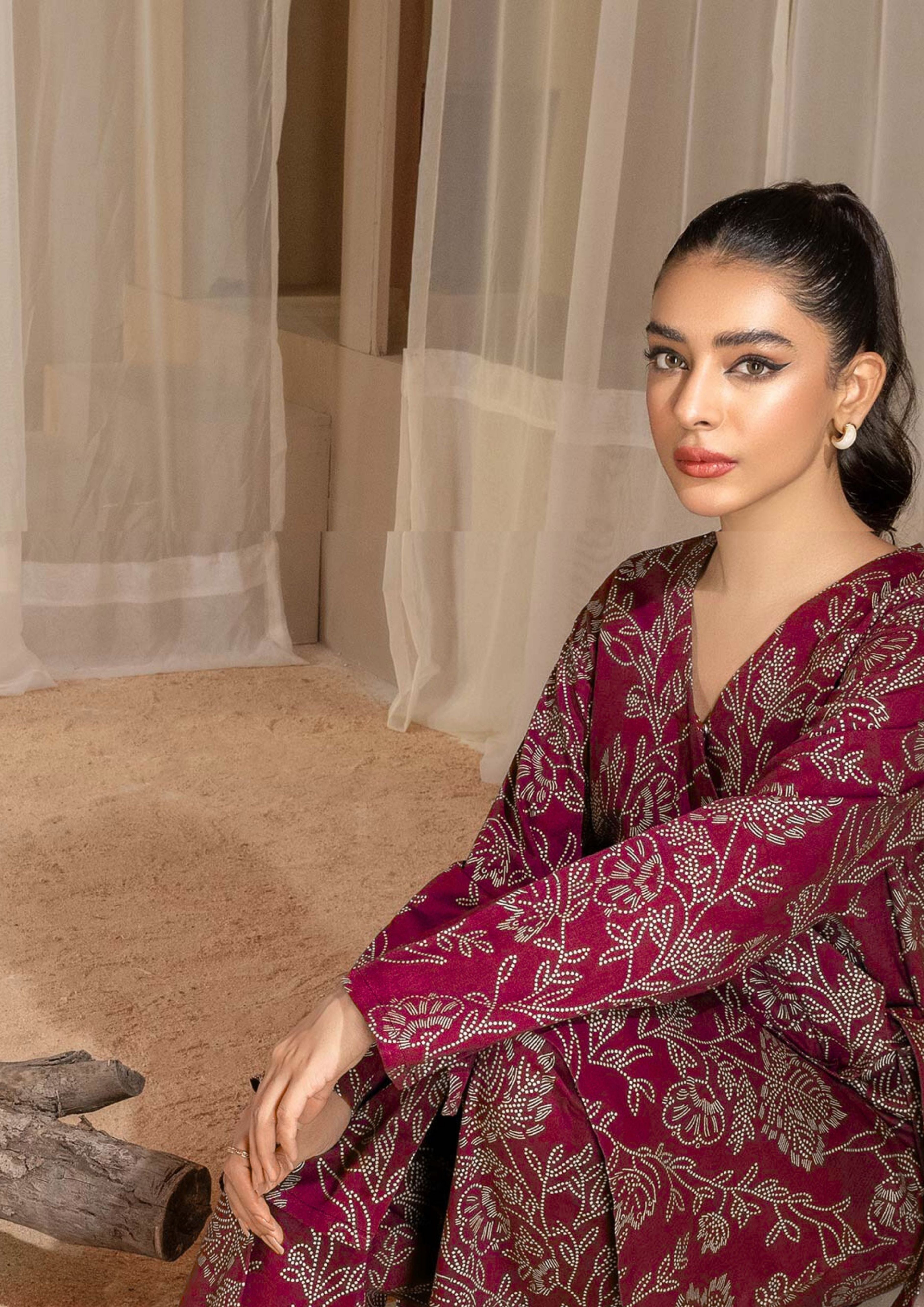 arabic lawn Co Ord Sets in Maroon