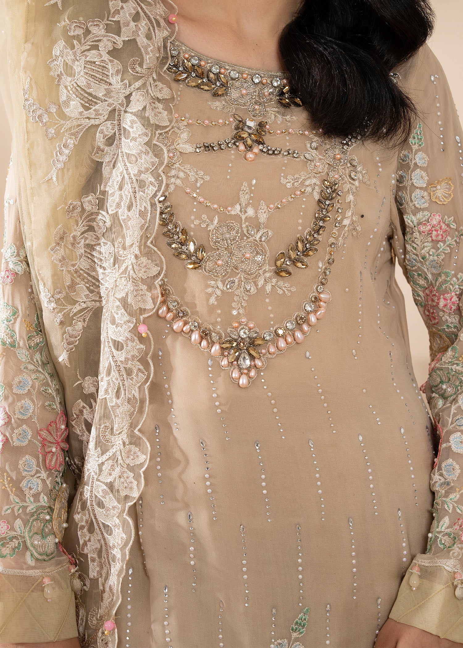 chiffon Kurta Set in Tan brown