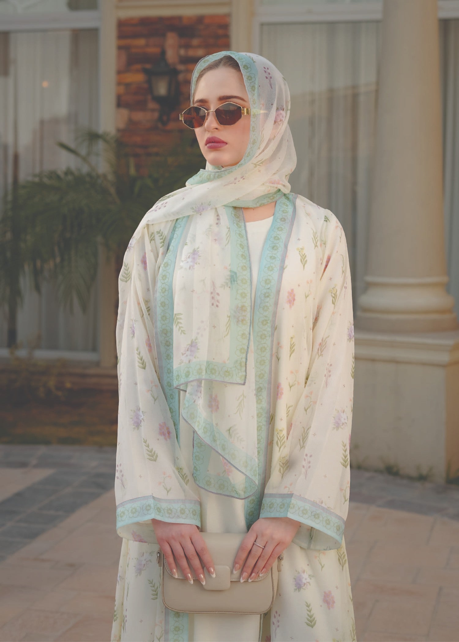 chiffon Abaya in Ivory