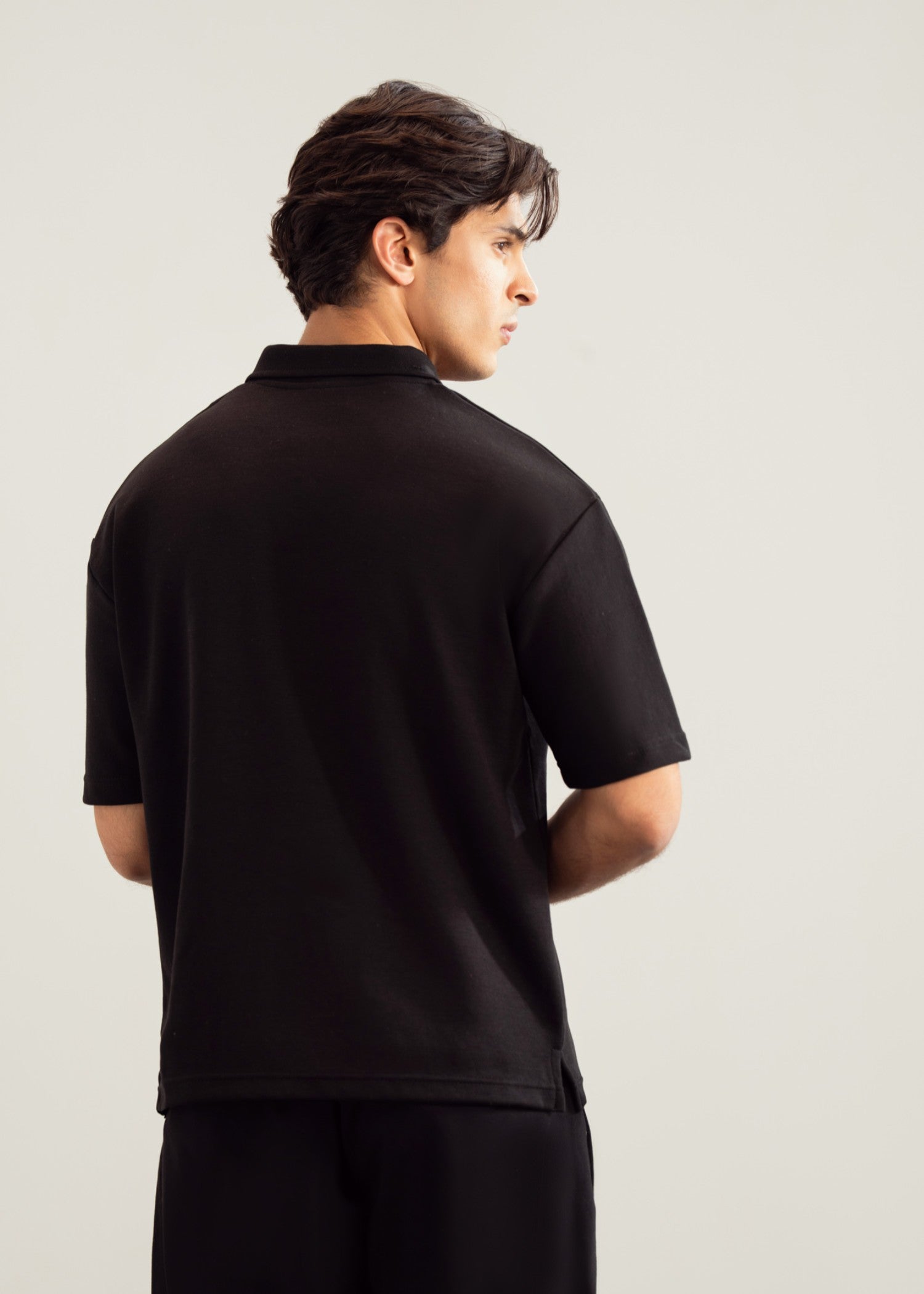 interlock knit Polo Shirt in Black