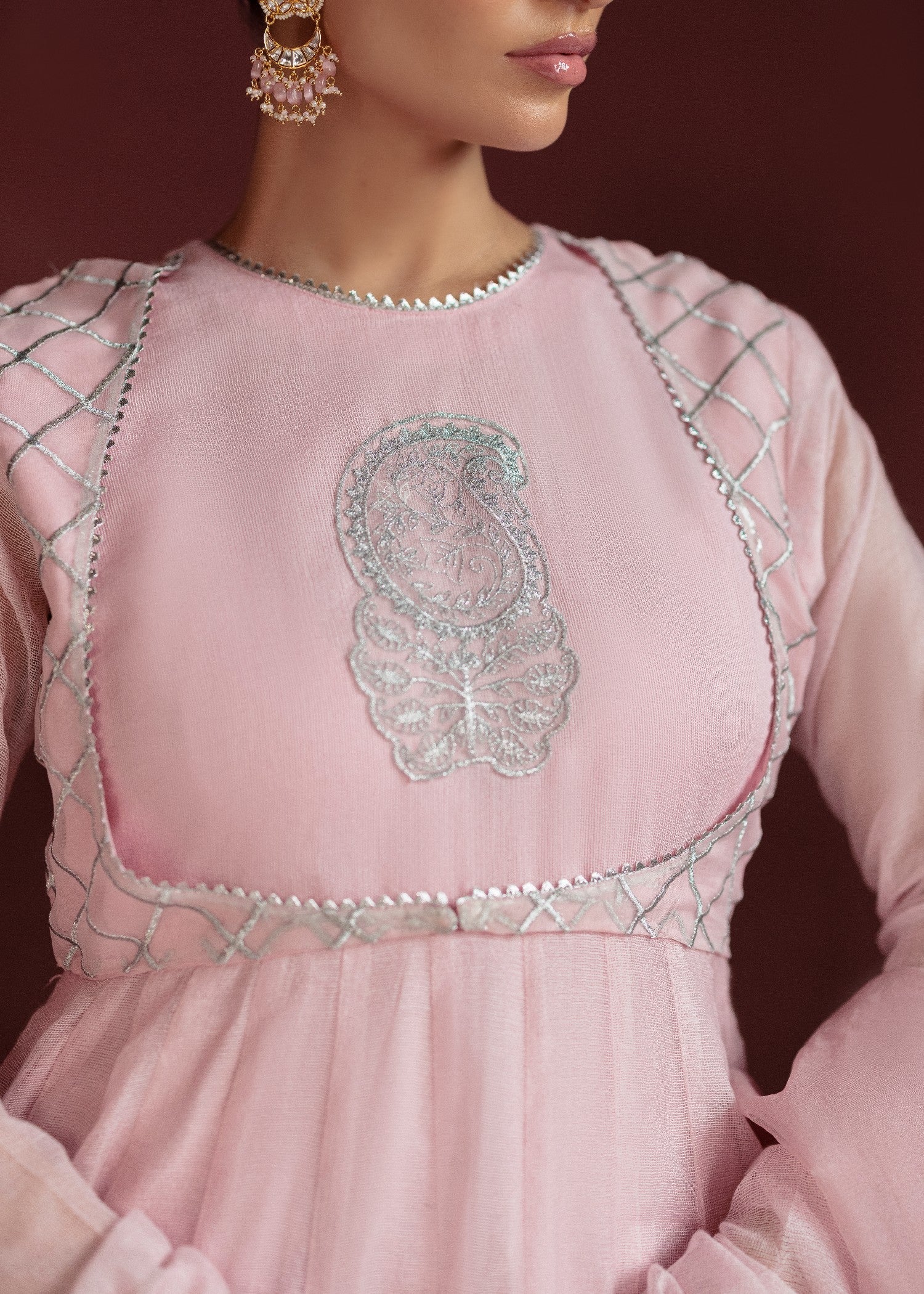 cotton net Anarkali in Baby pink