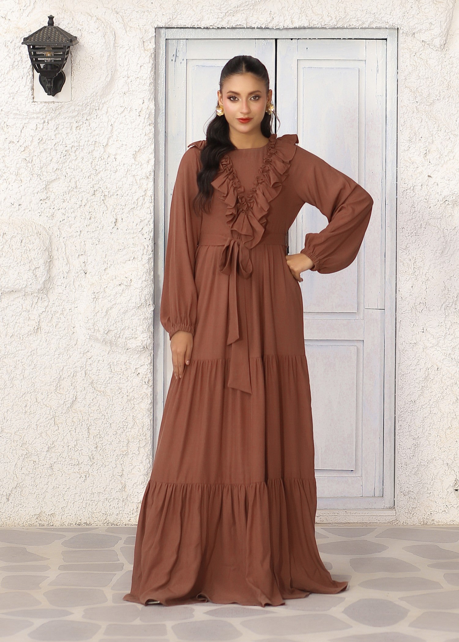 georgette Dress in Coffee brown