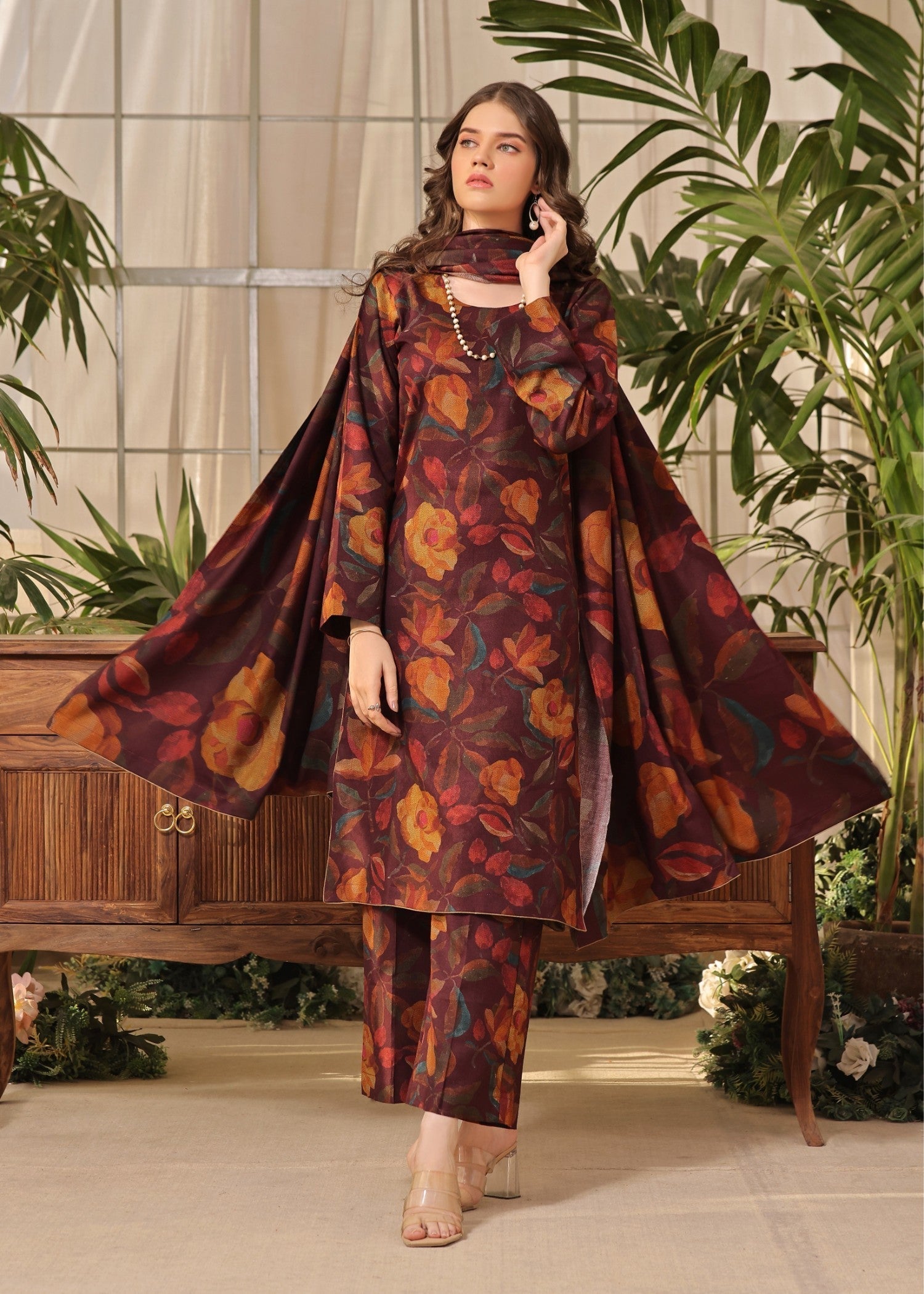 dhanak Kurta Set in Chocolate brown