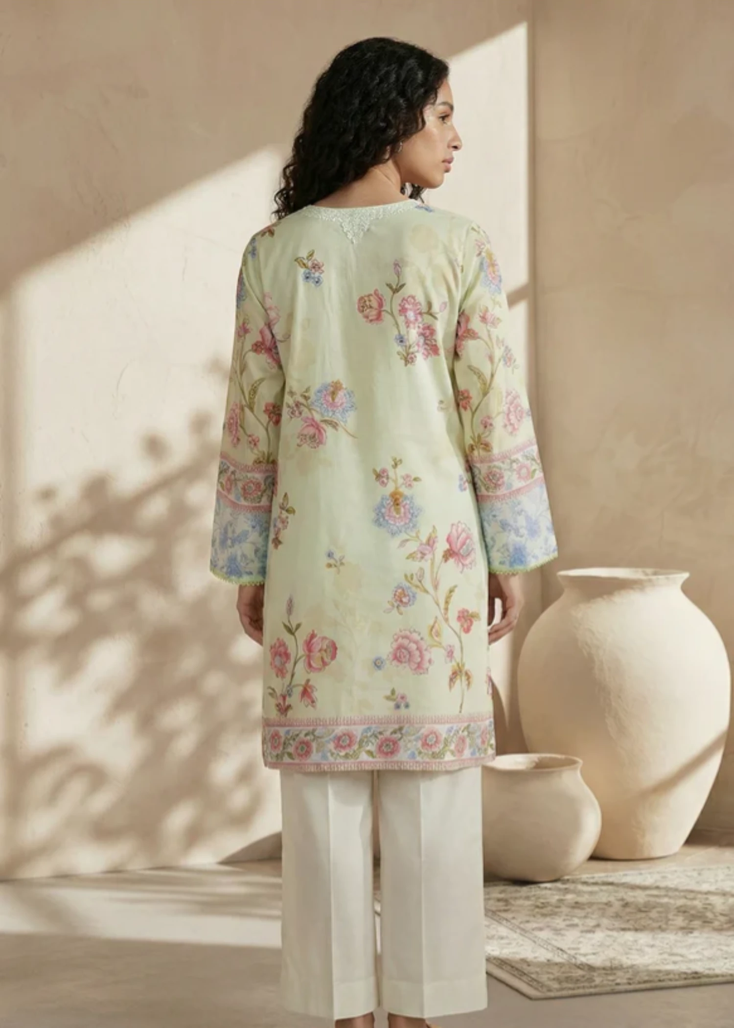 lawn Kurti in Light yellow