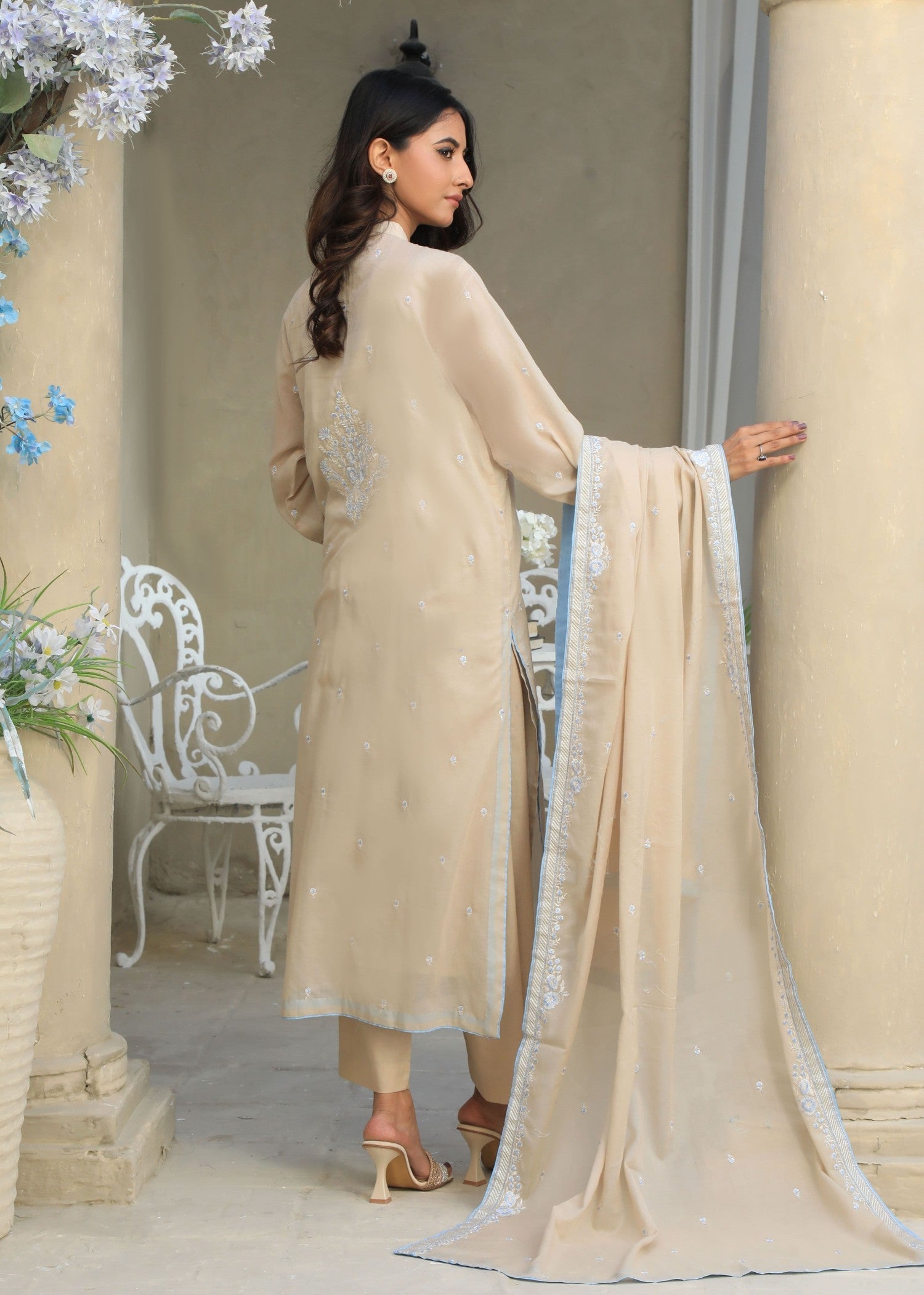 voile Kurta Set in Beige