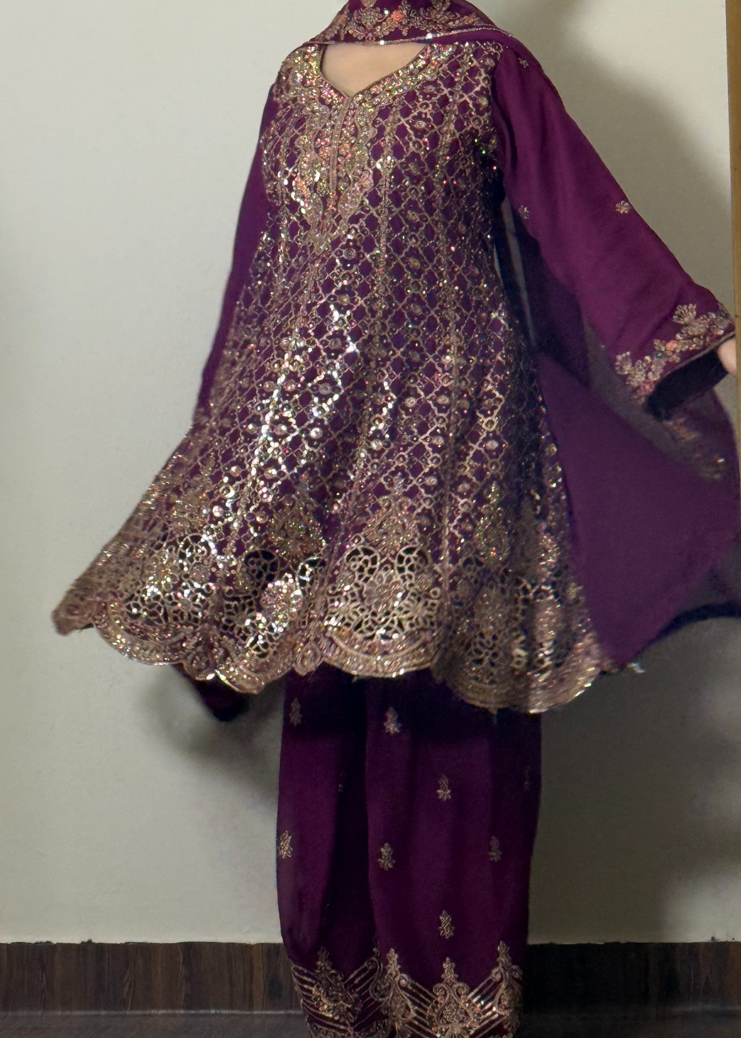 chiffon Short Frock in Purple