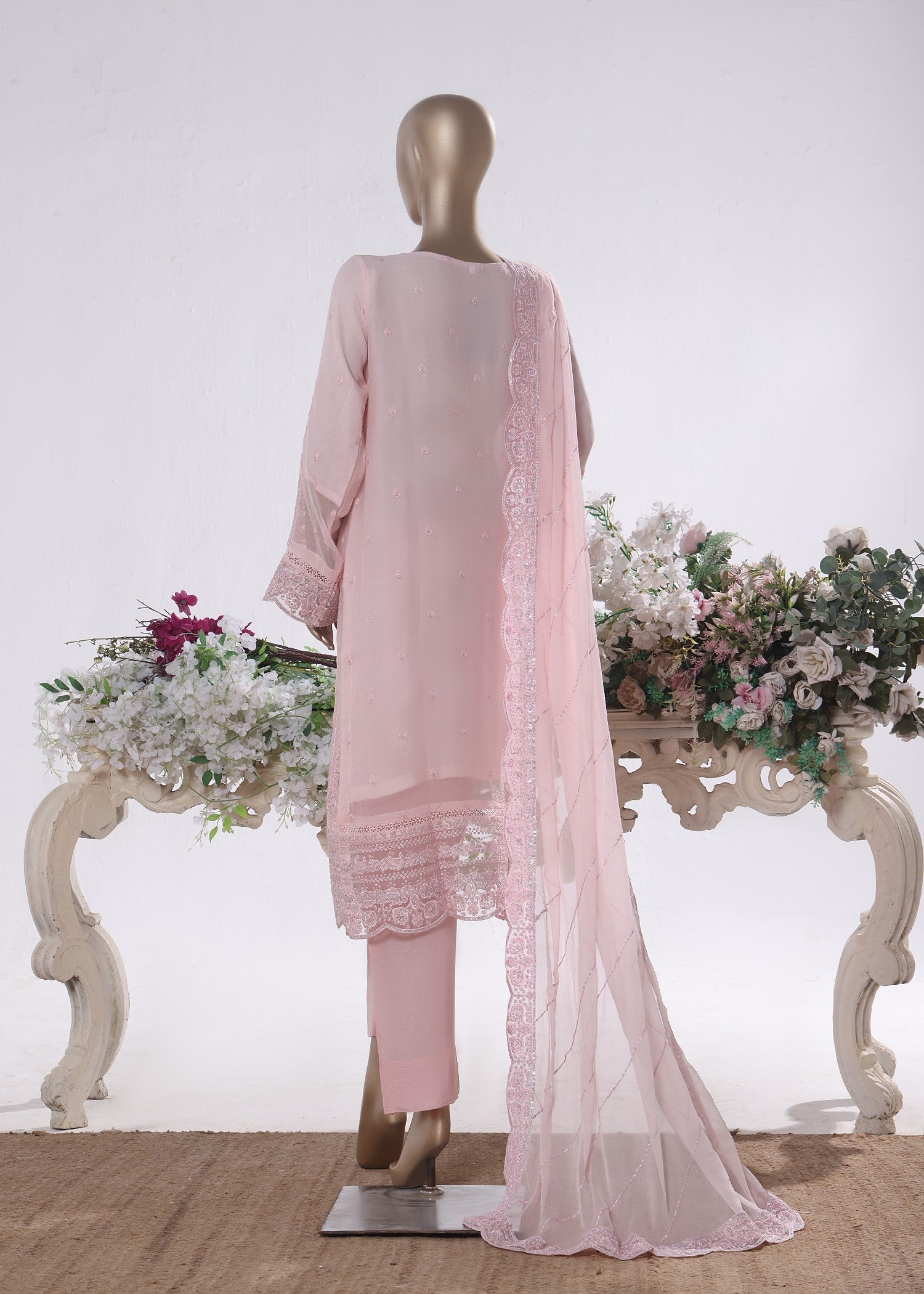 polyester chiffon Kurta Set in Peach pink