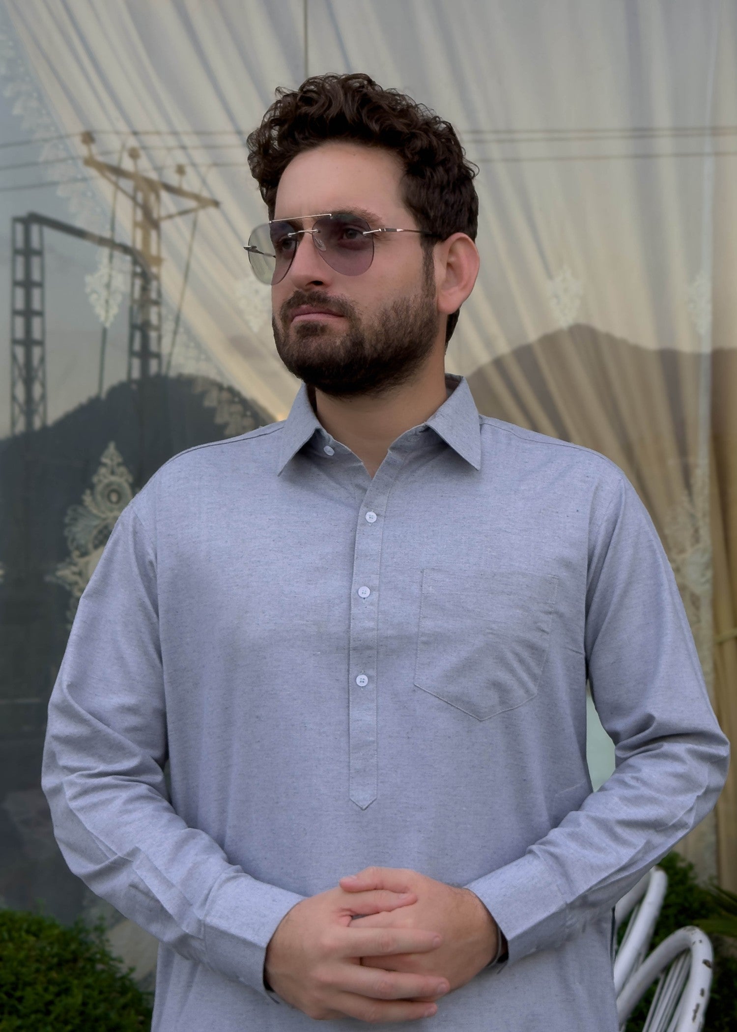 blended karandi Shalwar Kameez in Lavender grey