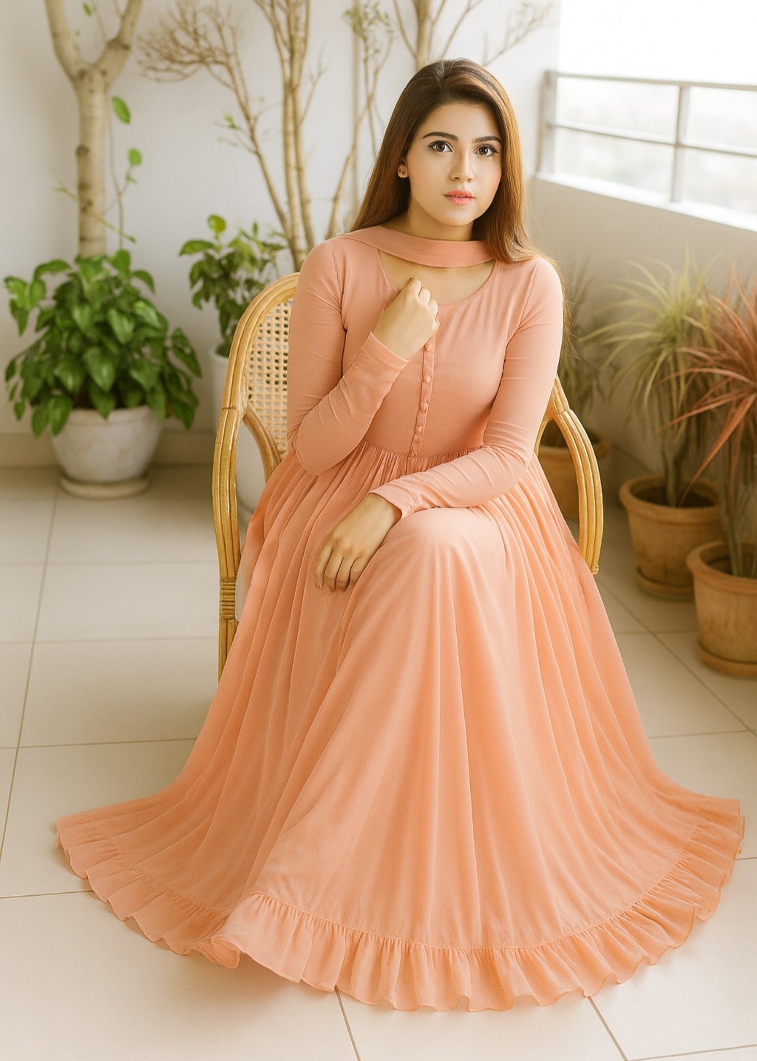 crinkle Maxi in Peach pink