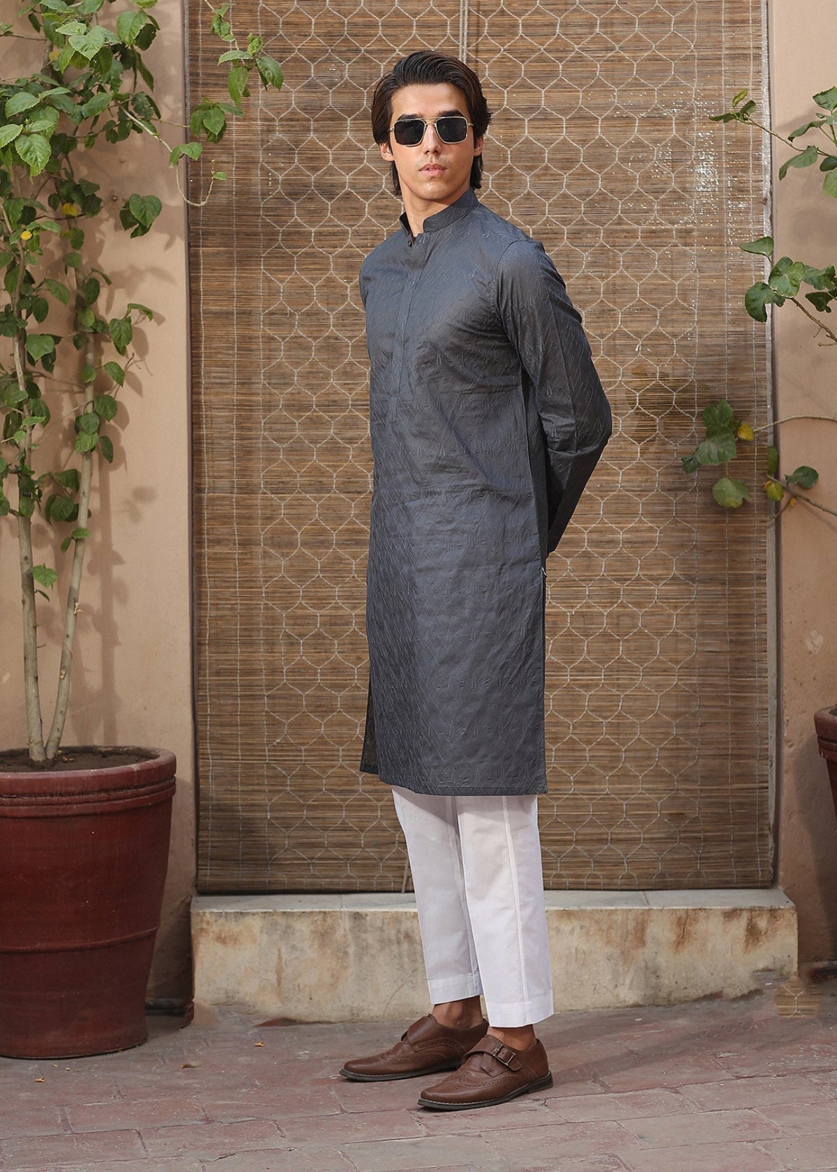 cotton Kurta in Graphite by Haris Hassaan