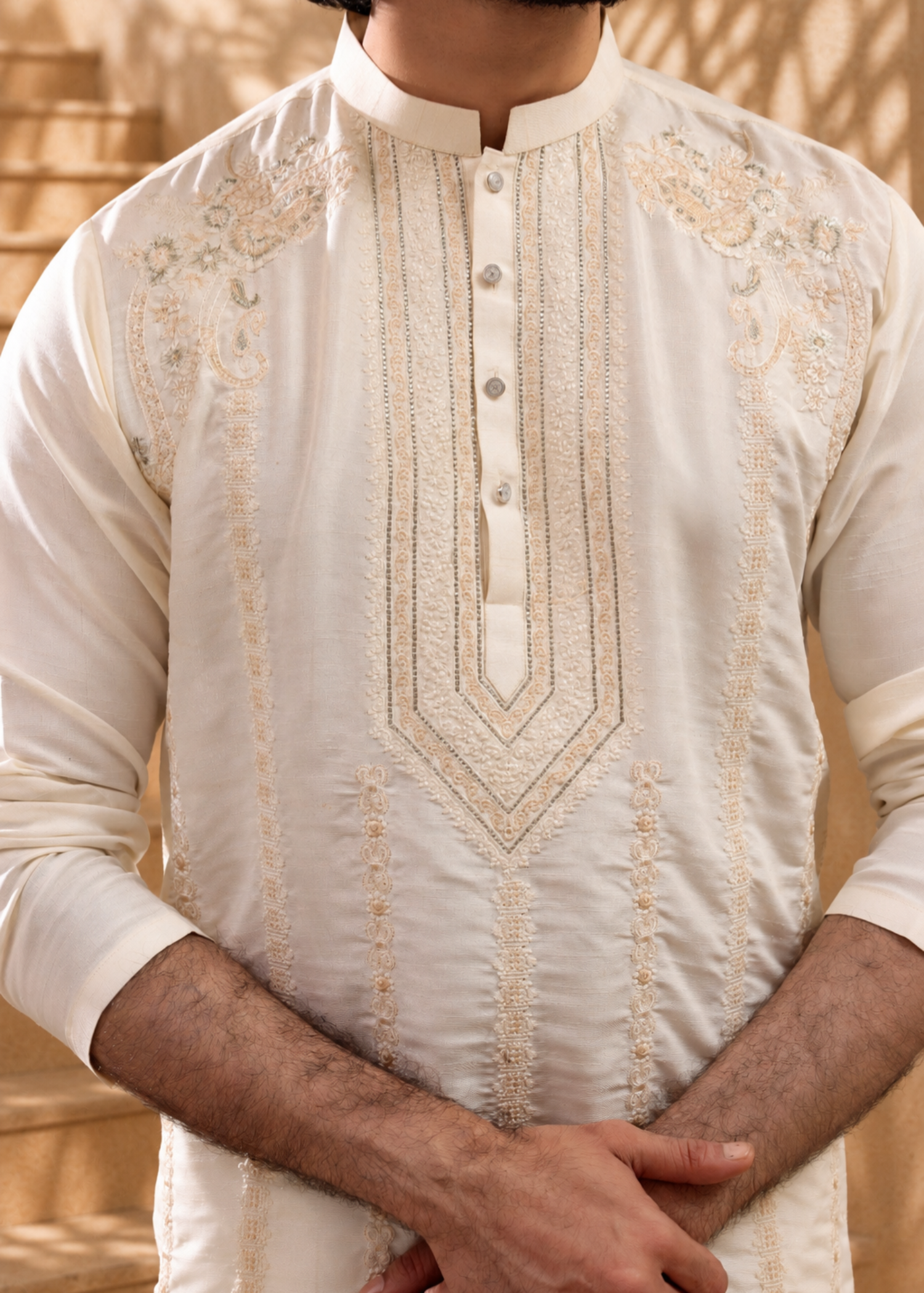 pk raw silk Kurta Set in Cream