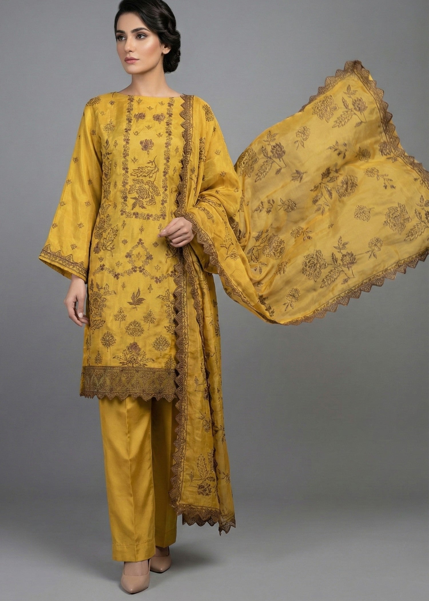 tussar silk Unstitched in Marigold