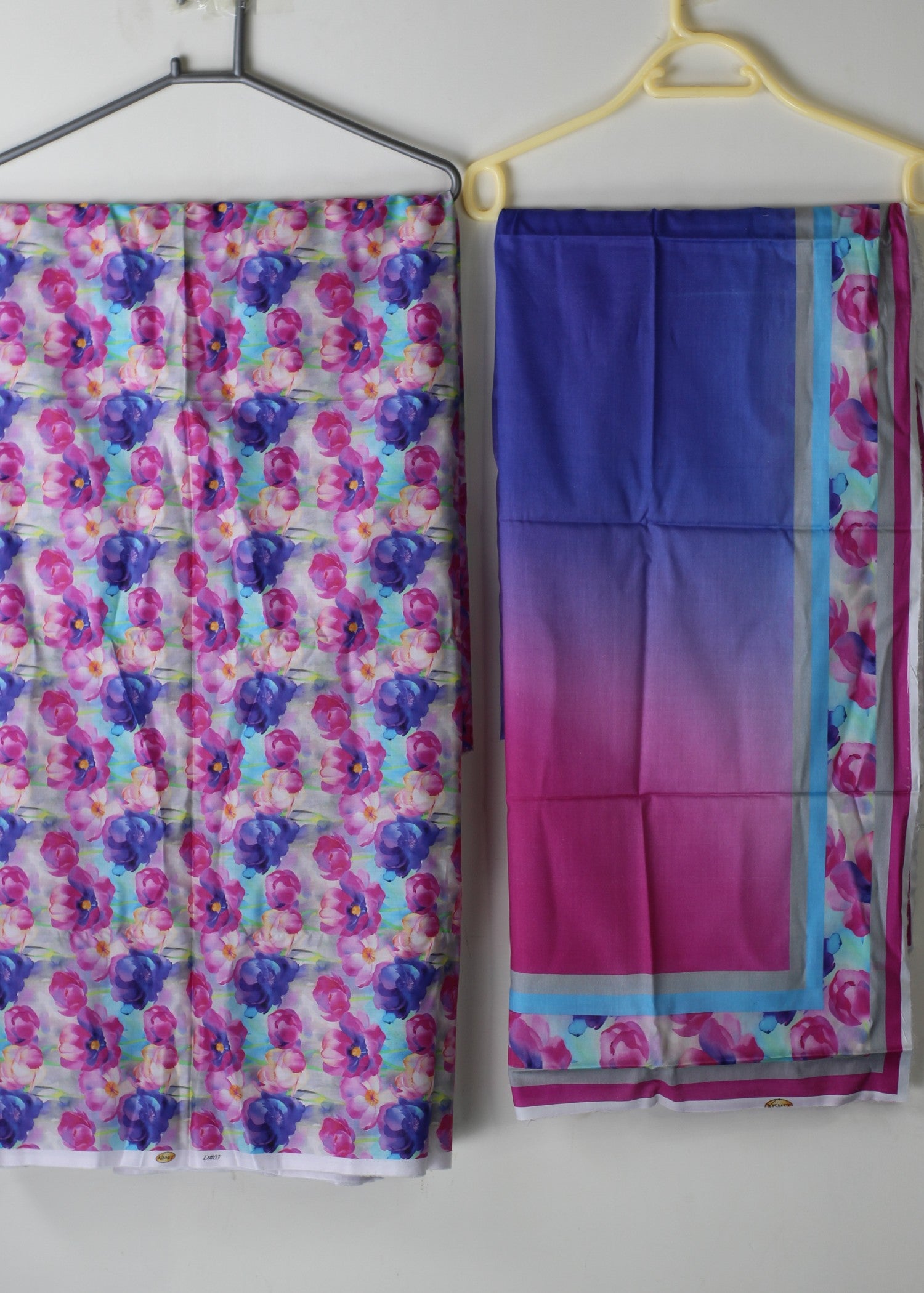 lawn Unstitched in Purple, shocking pink, sky blue