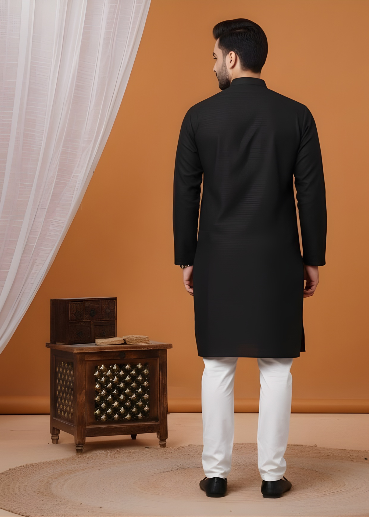 cotton linen Kurta in Charcoal black