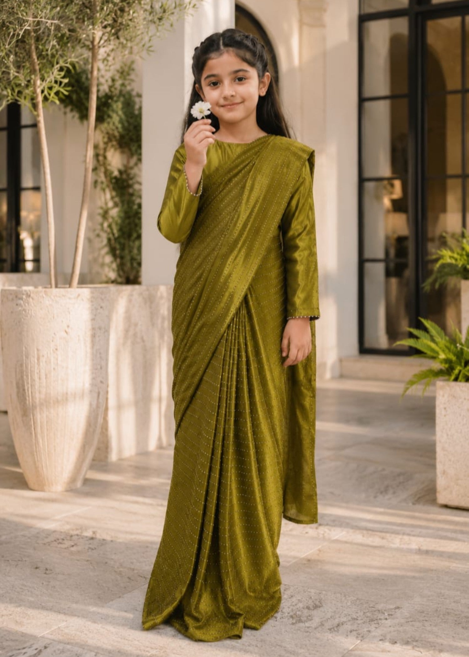 silk Saree in Olive green