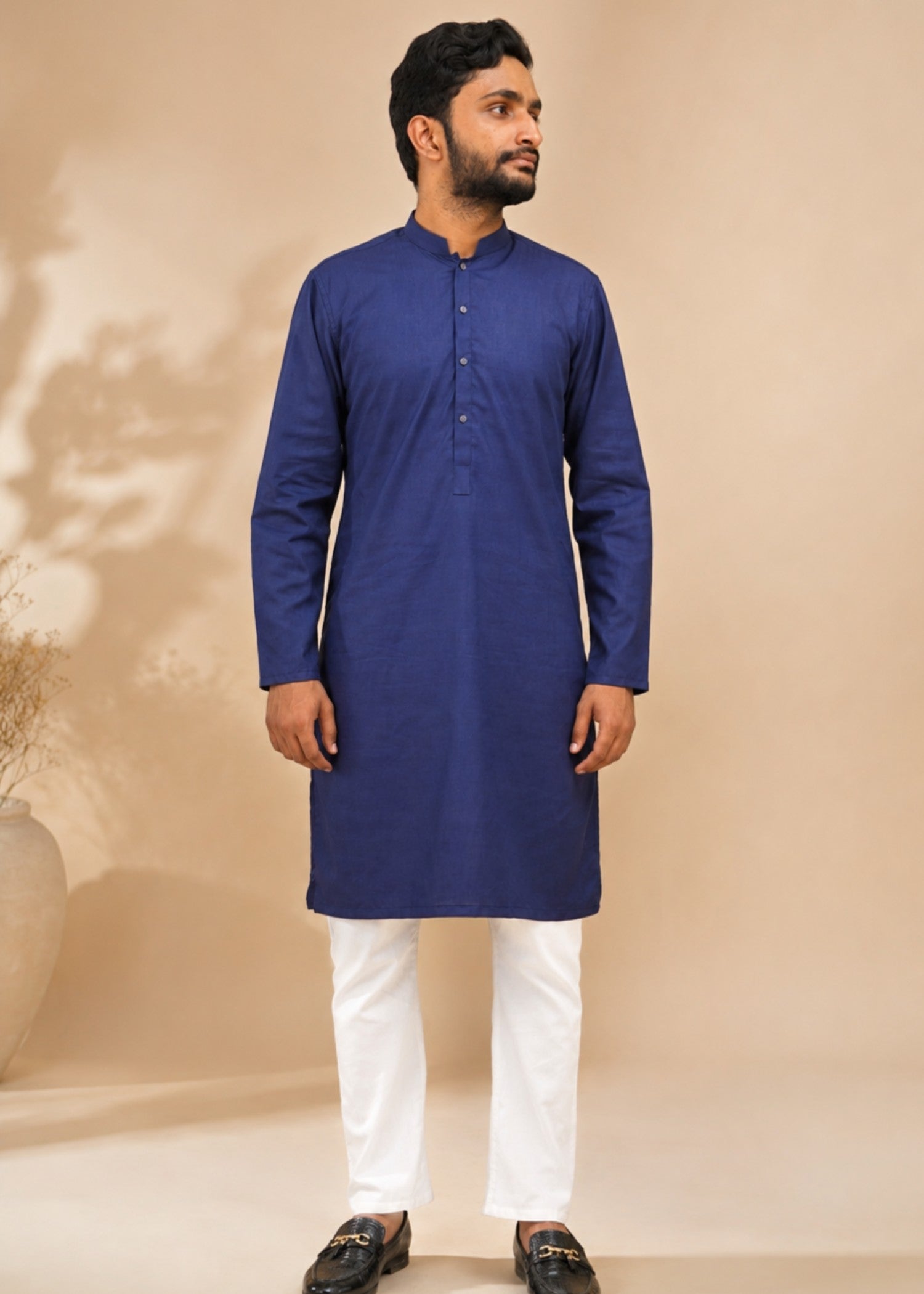 cotton jacquard Kurta in Royal blue