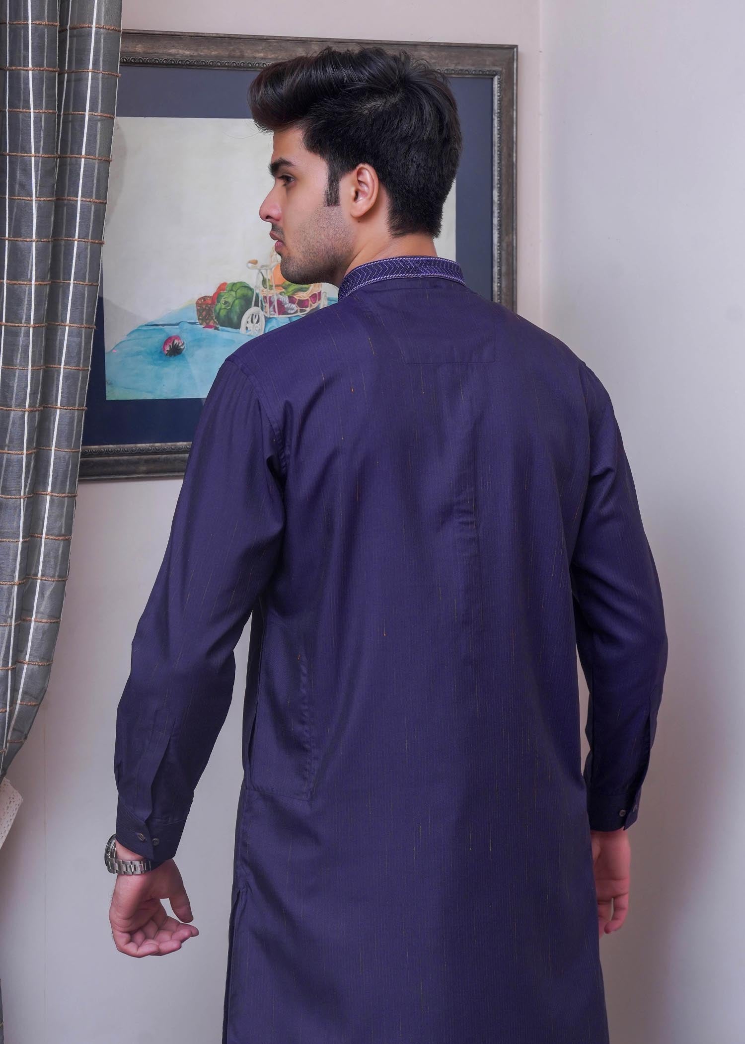 textured wash & wear Shalwar Kameez in Purple