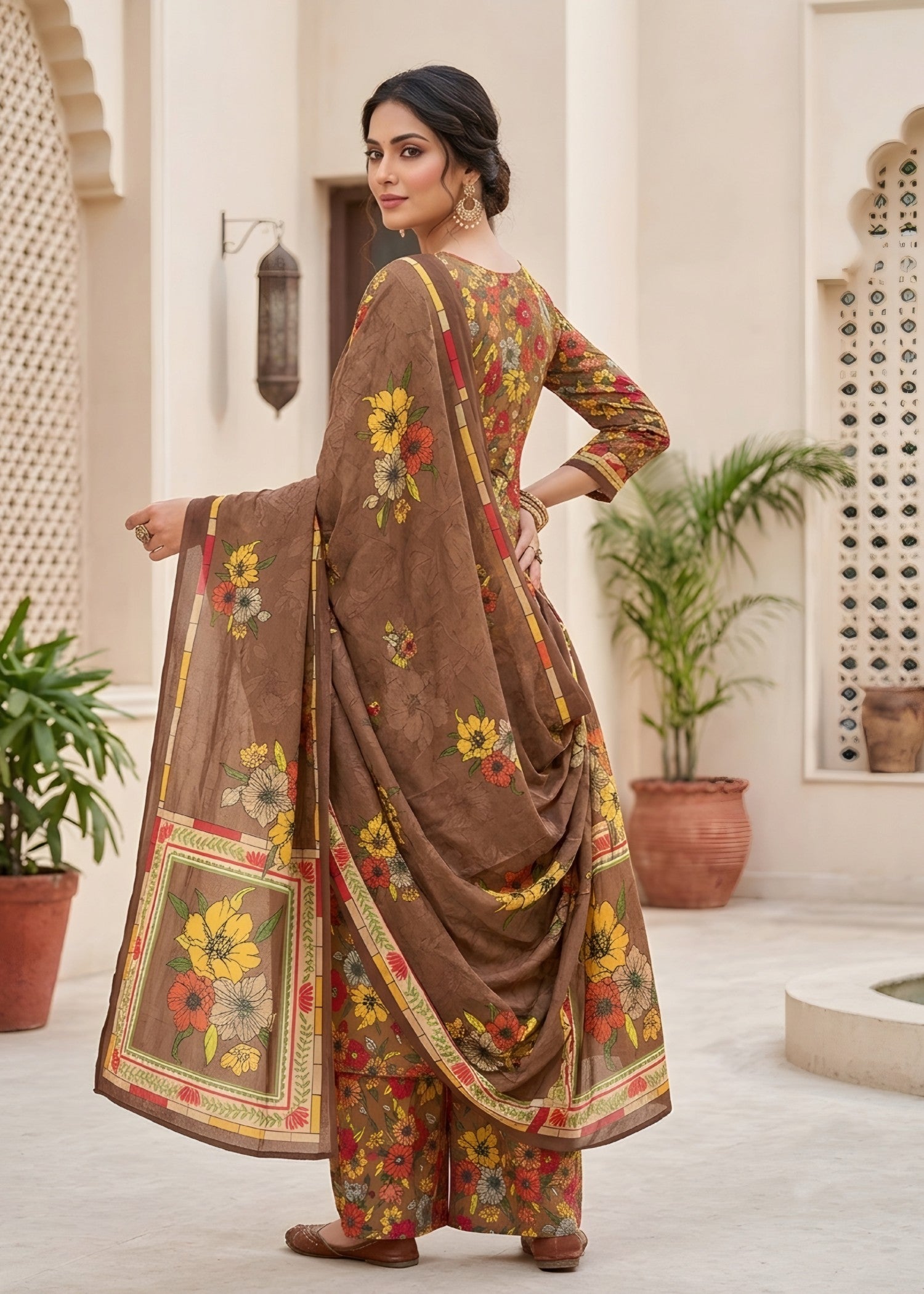 lawn Unstitched in Chocolate brown