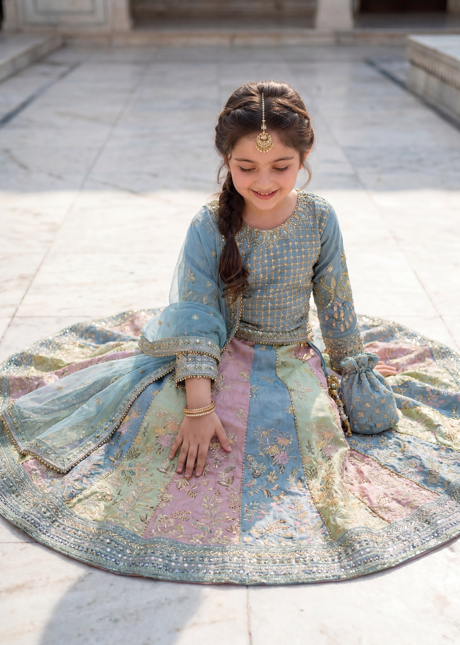 raw silk Lehenga in Multi