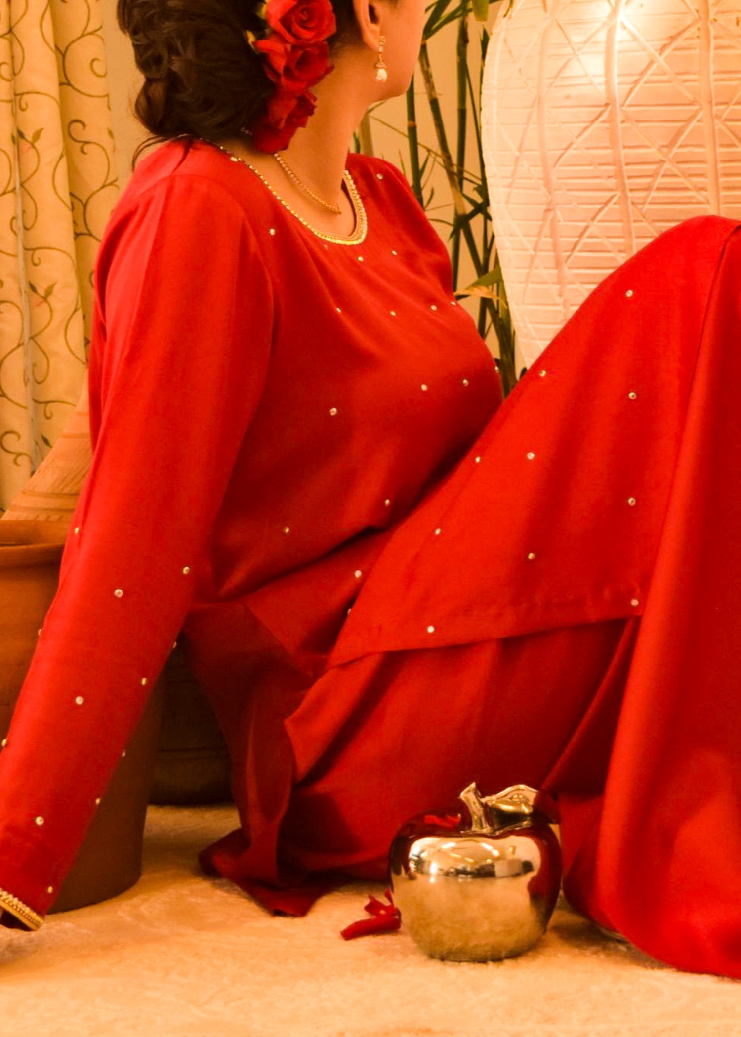 silk Kurta Set in Venetian red