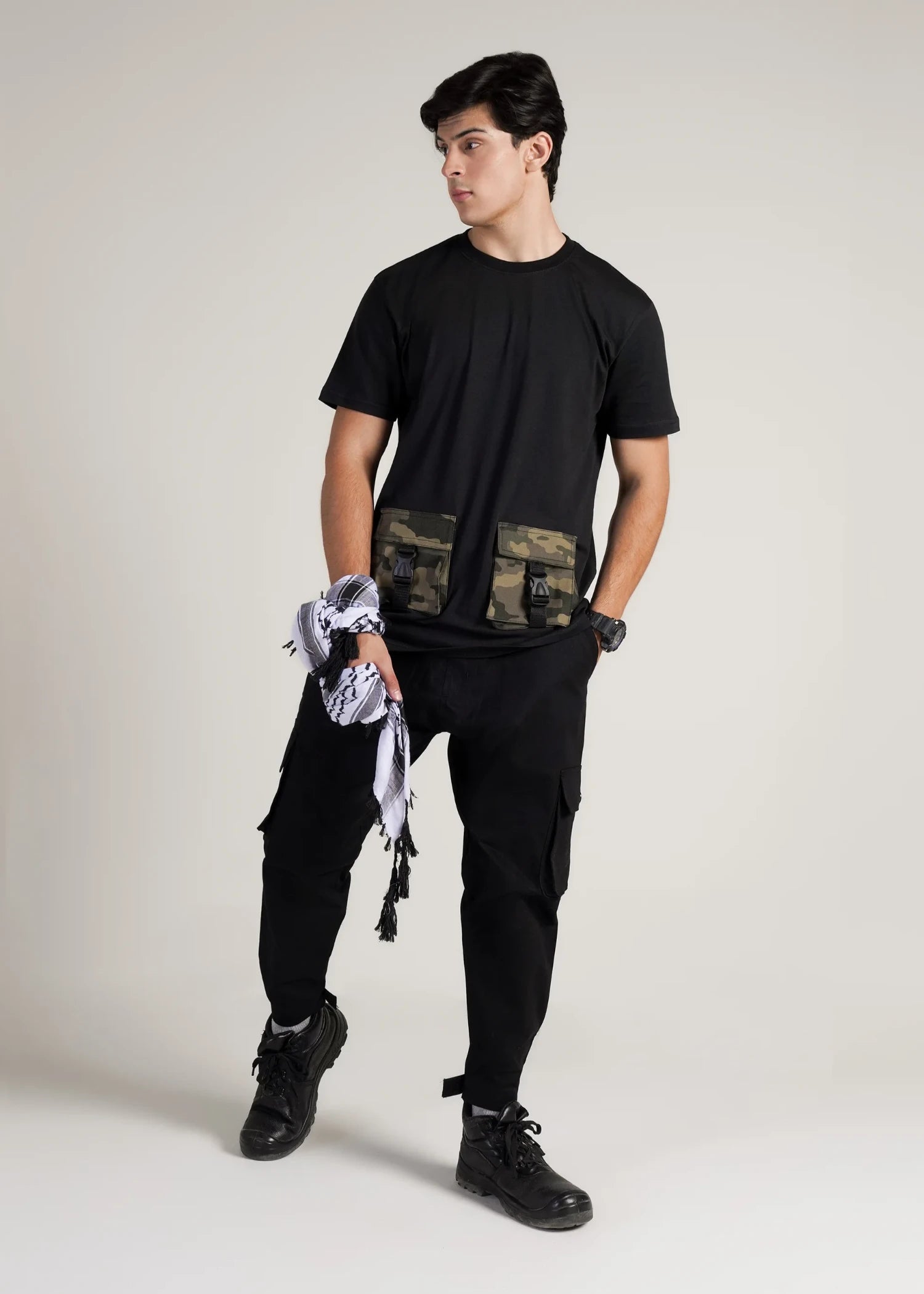cotton jersey T Shirt in Black