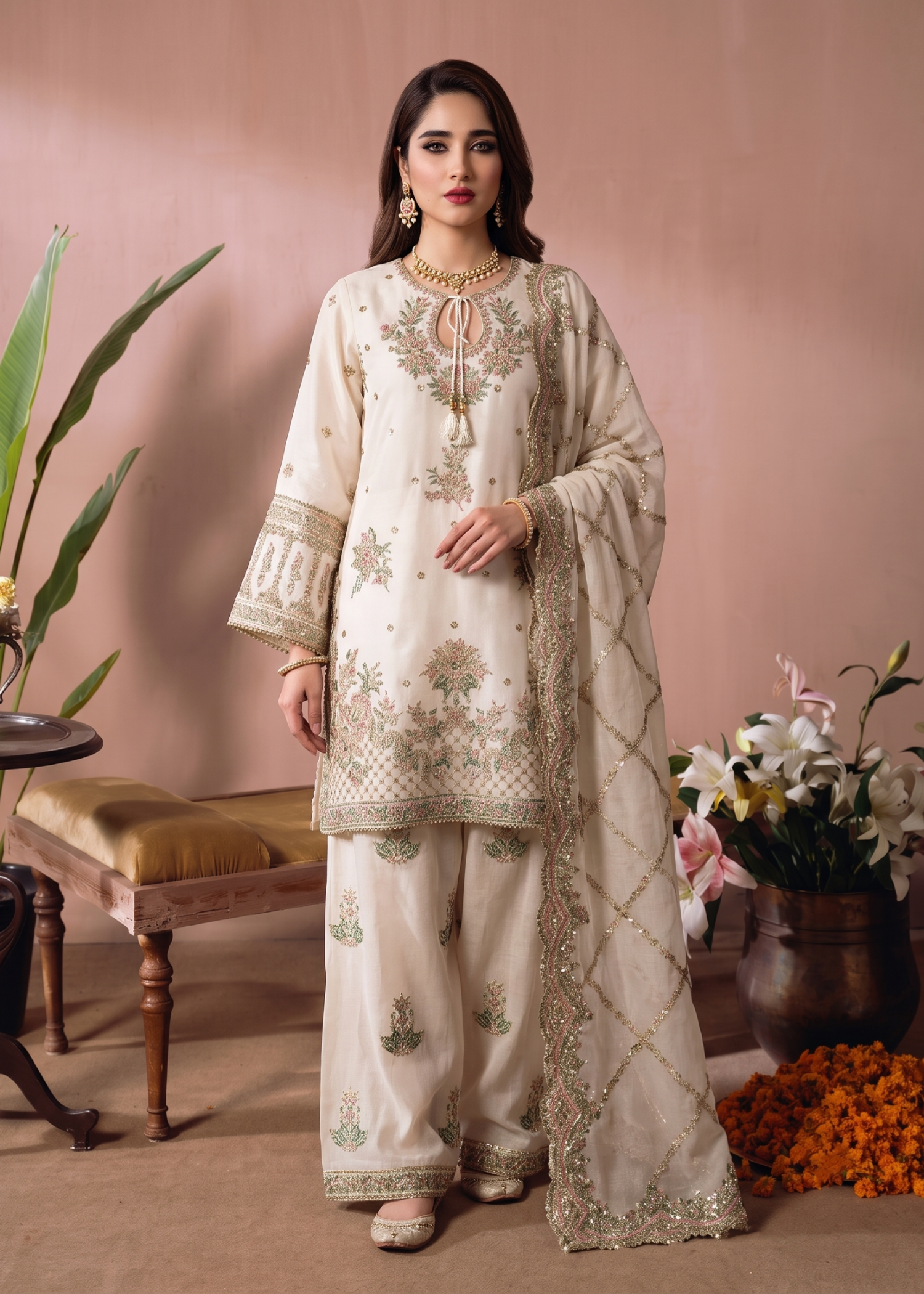 raw silk Kurta Set in Off-white