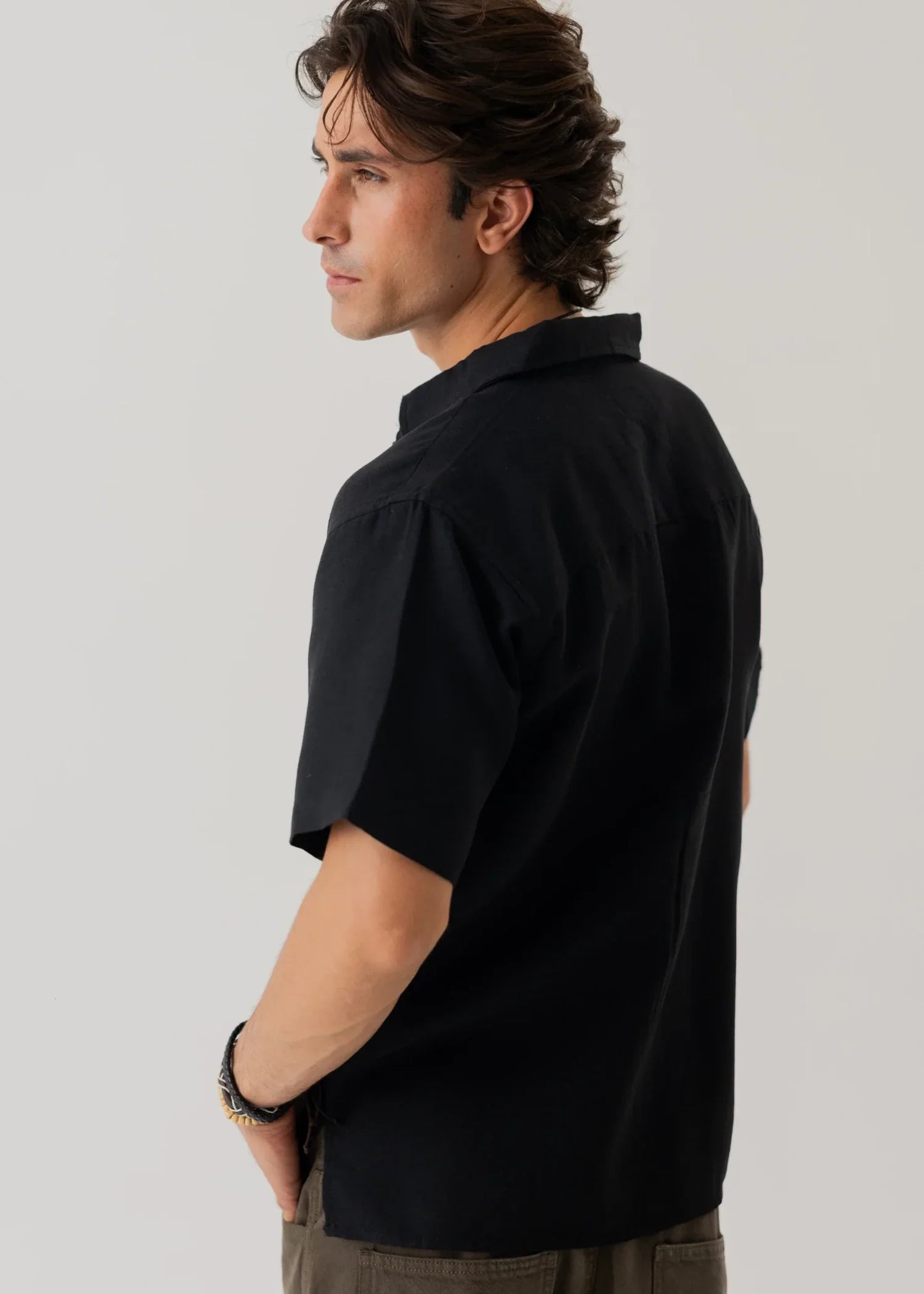cotton linen Casual Shirt in Black
