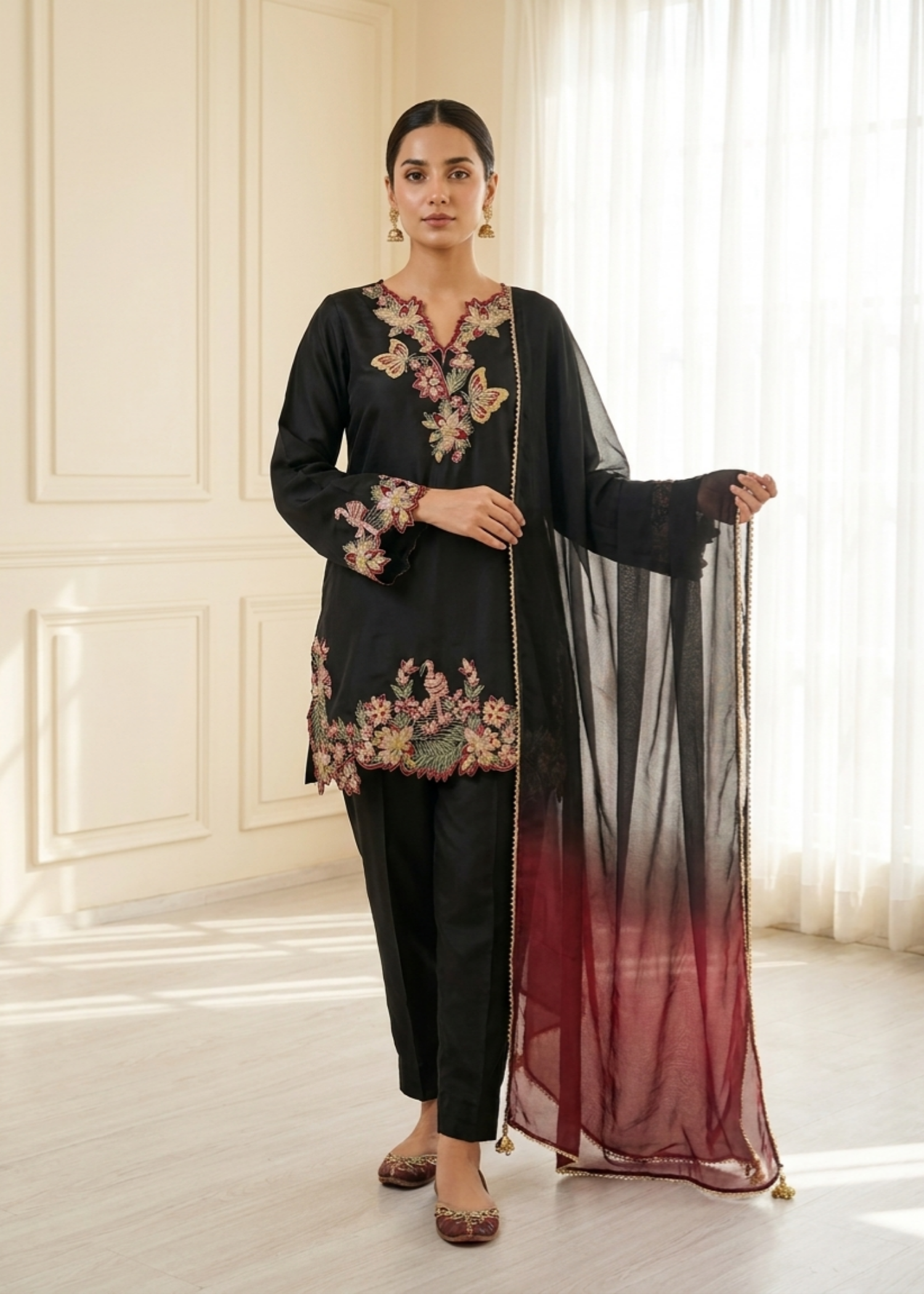 kattan silk Kurta Set in Black
