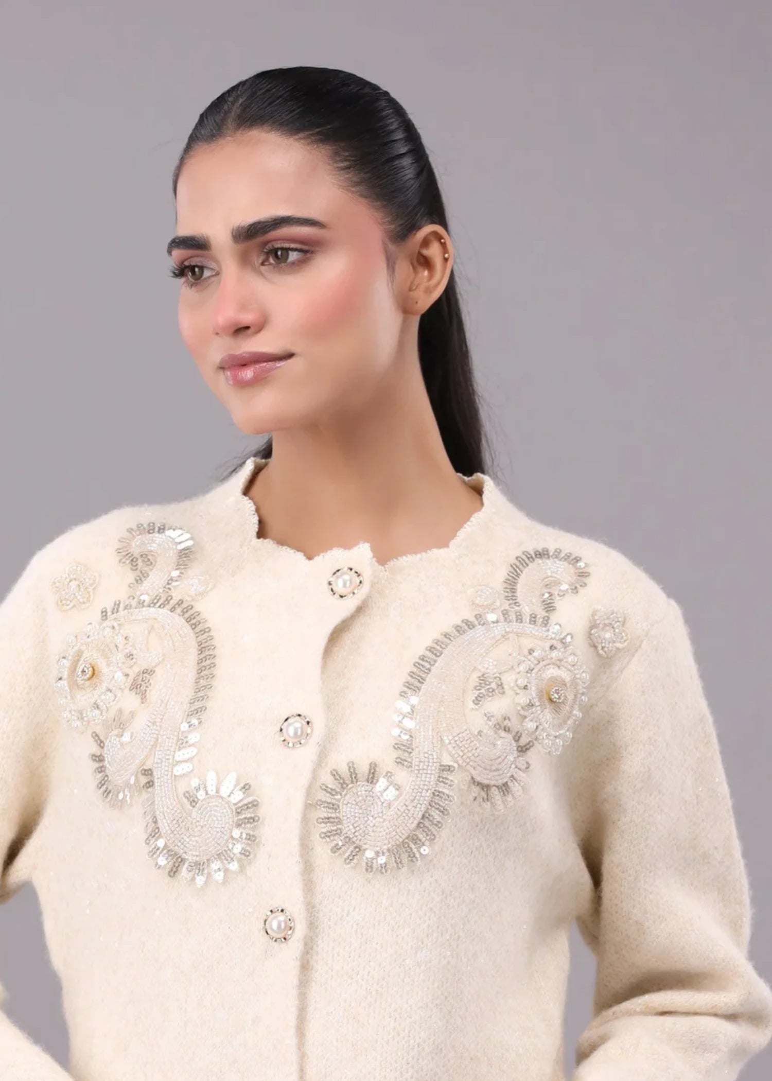 wool Cardigan in Cream