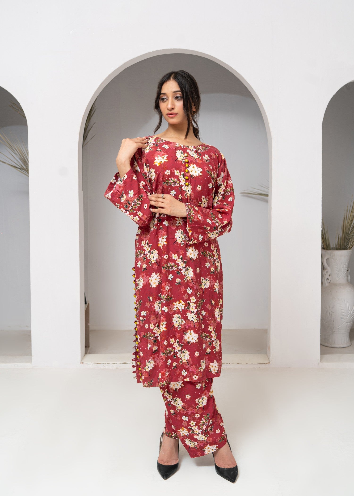 cotton Co Ord Sets in Carmine