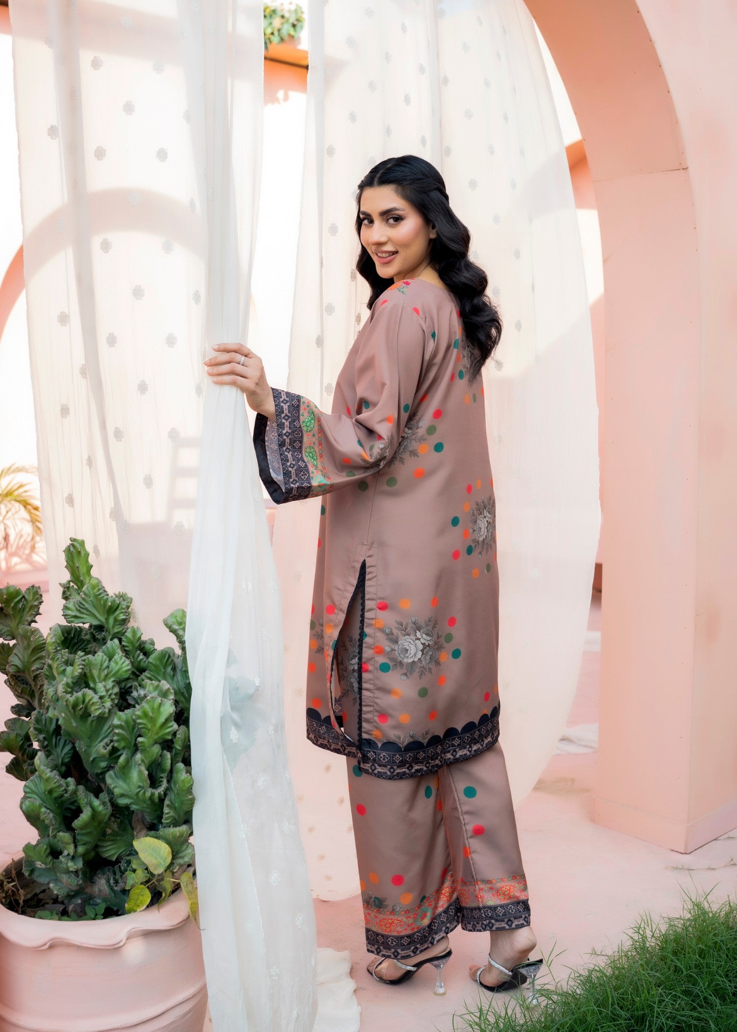 poly lawn Co Ord Sets in Camel brown