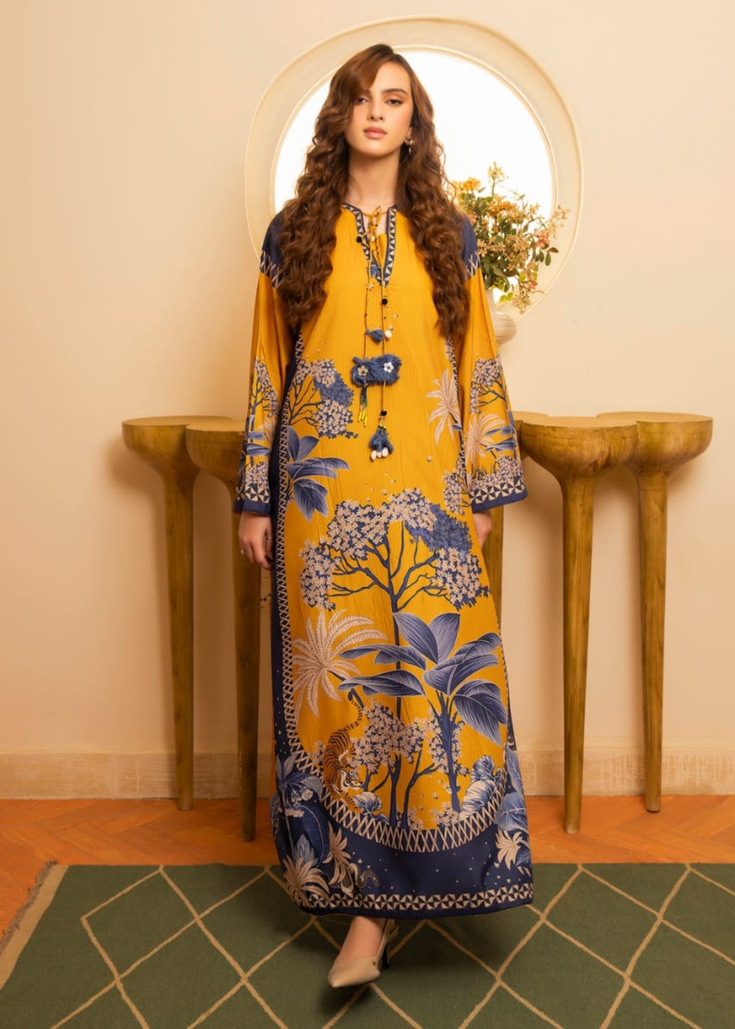 blended cambric Kaftan in Mustard