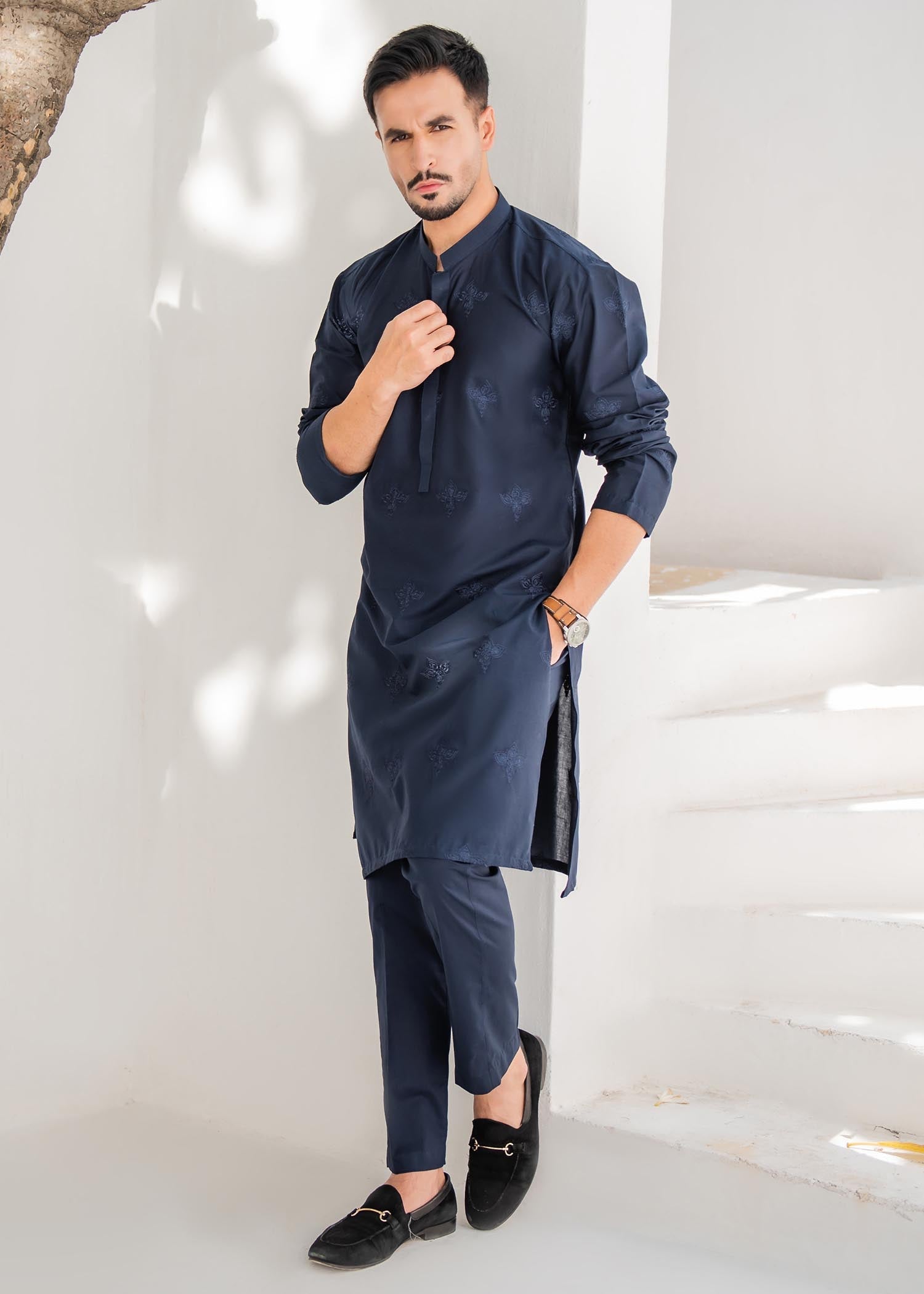 cotton Kurta Set in Blue by Shahjahan