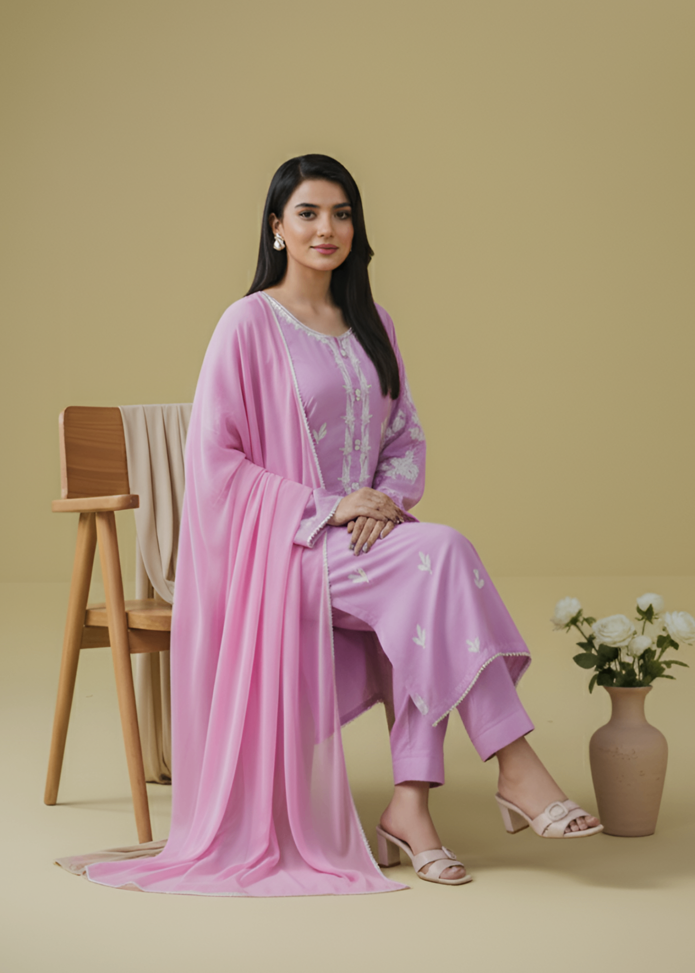 linen Kurta Set in Lilac