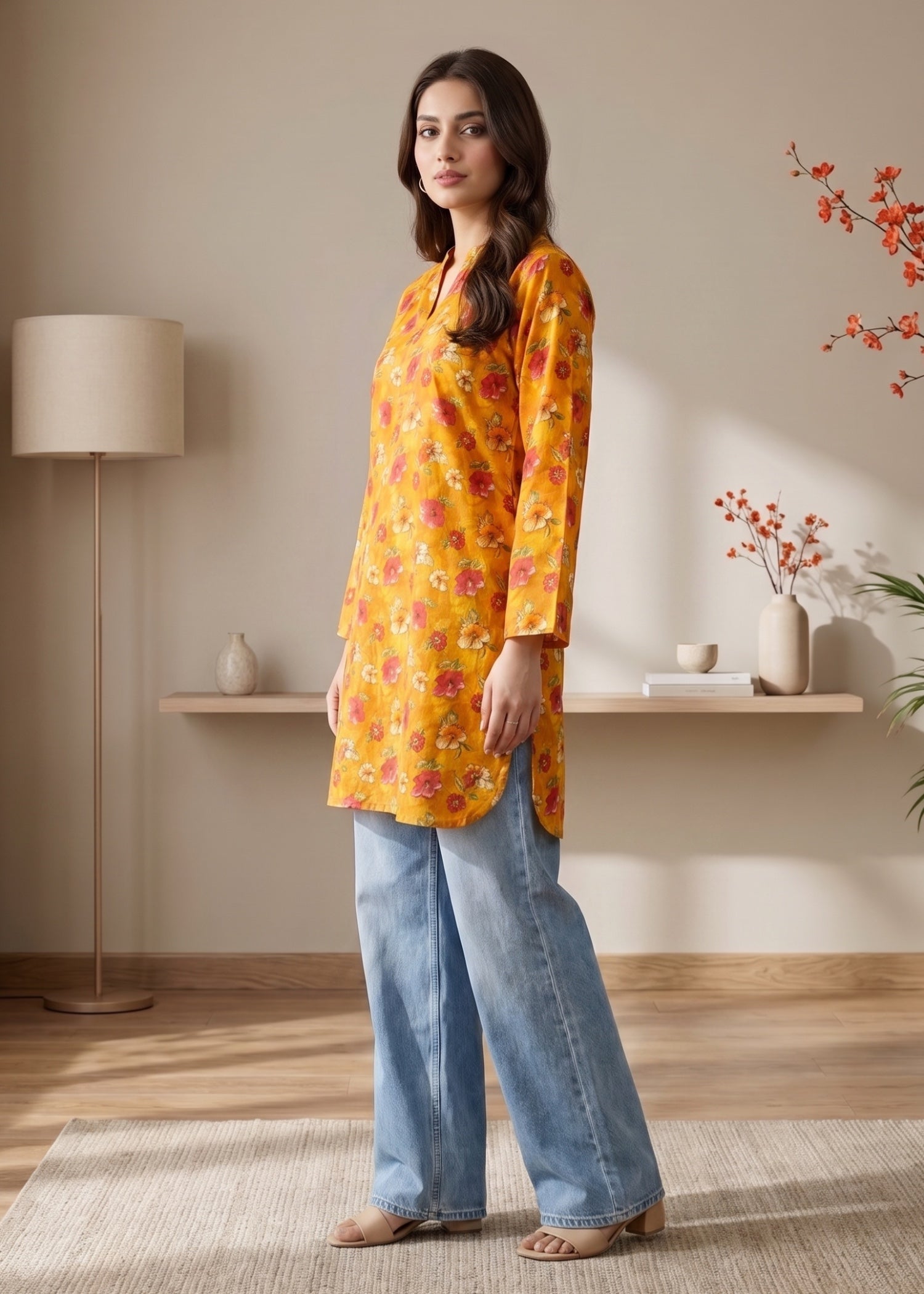 lawn cotton Kurti in Clay orange