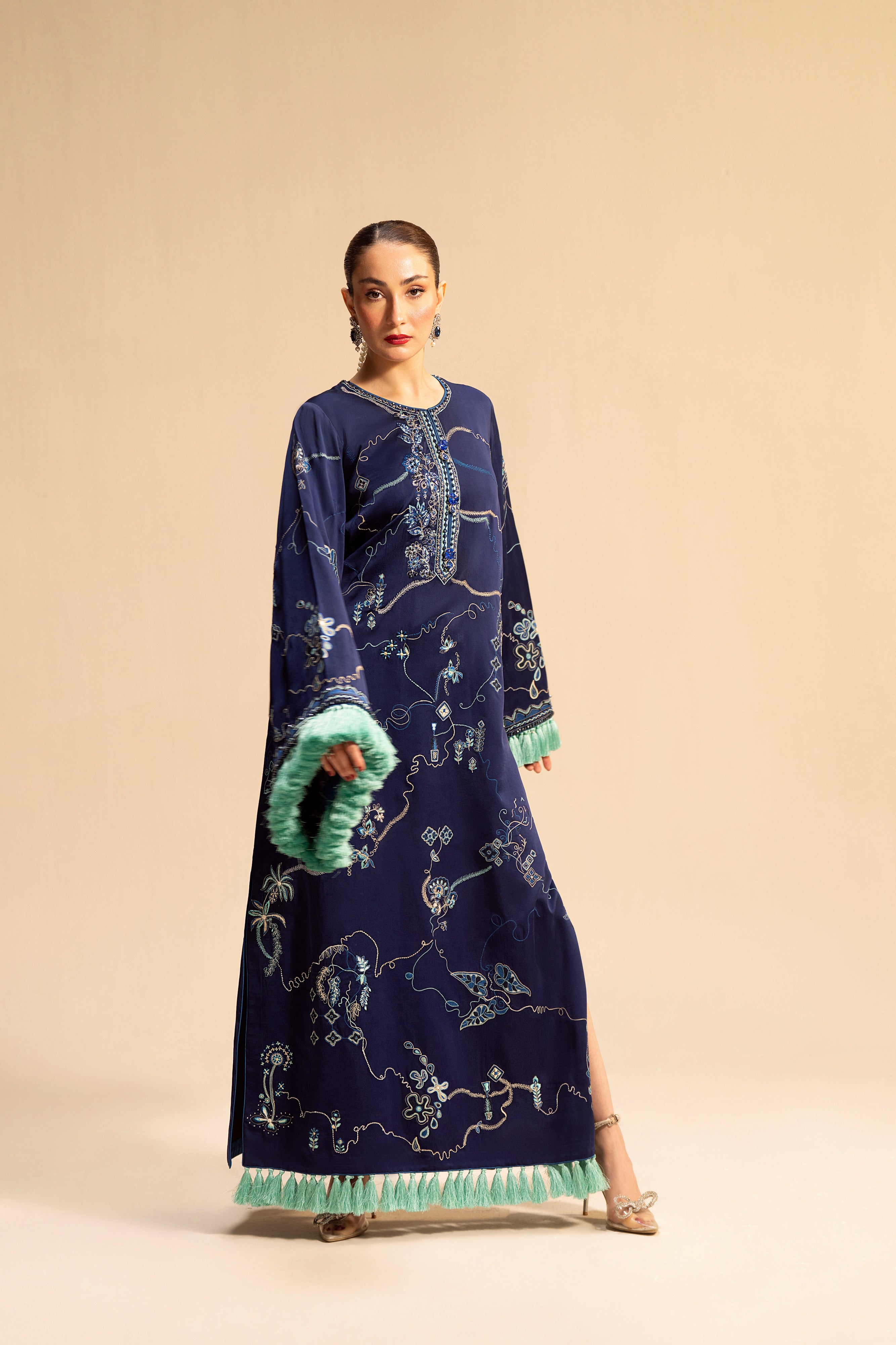 lawn Kaftan in Navy blue
