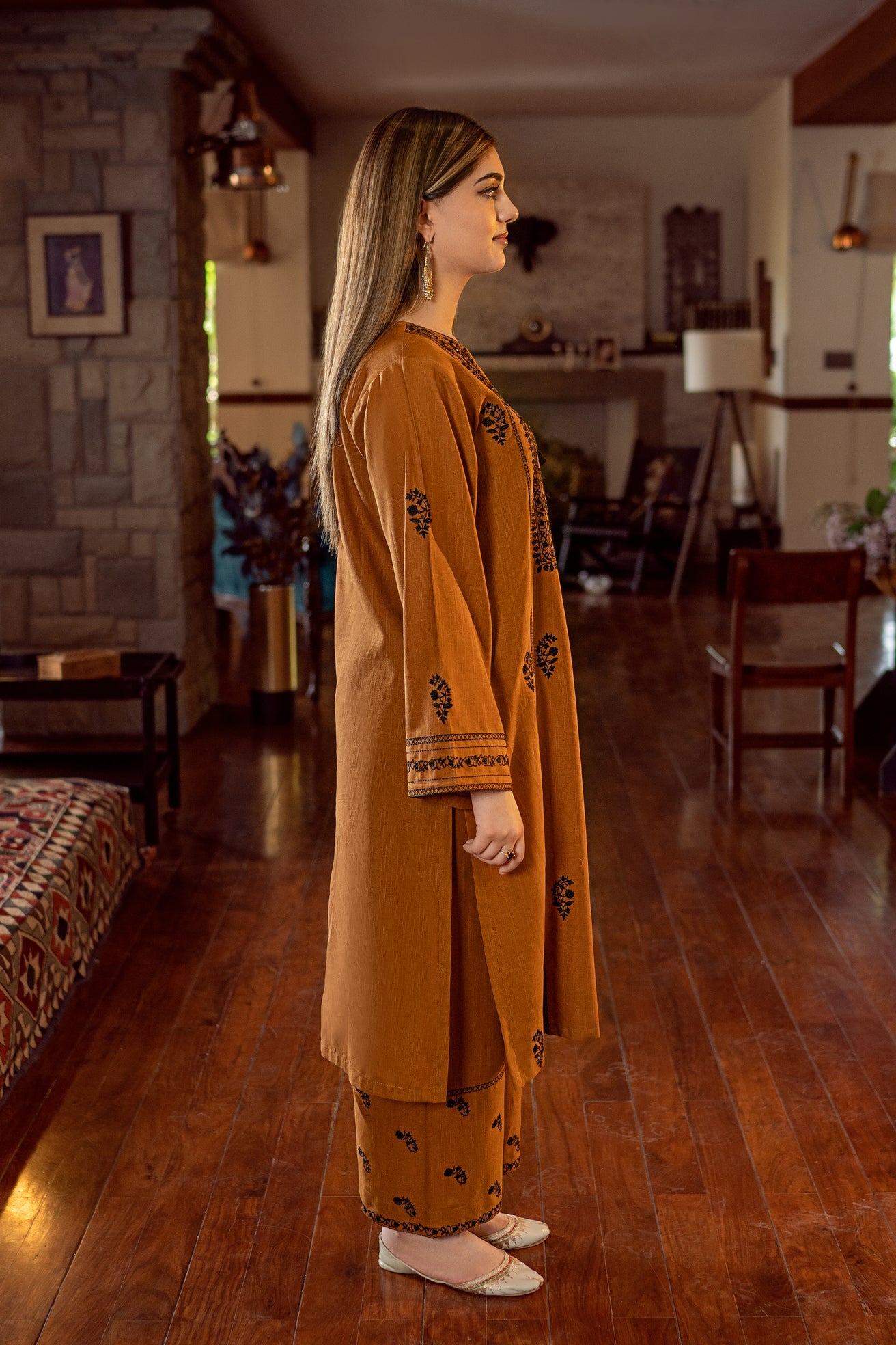 slub khaddar Kurta Set in Yellow ochre