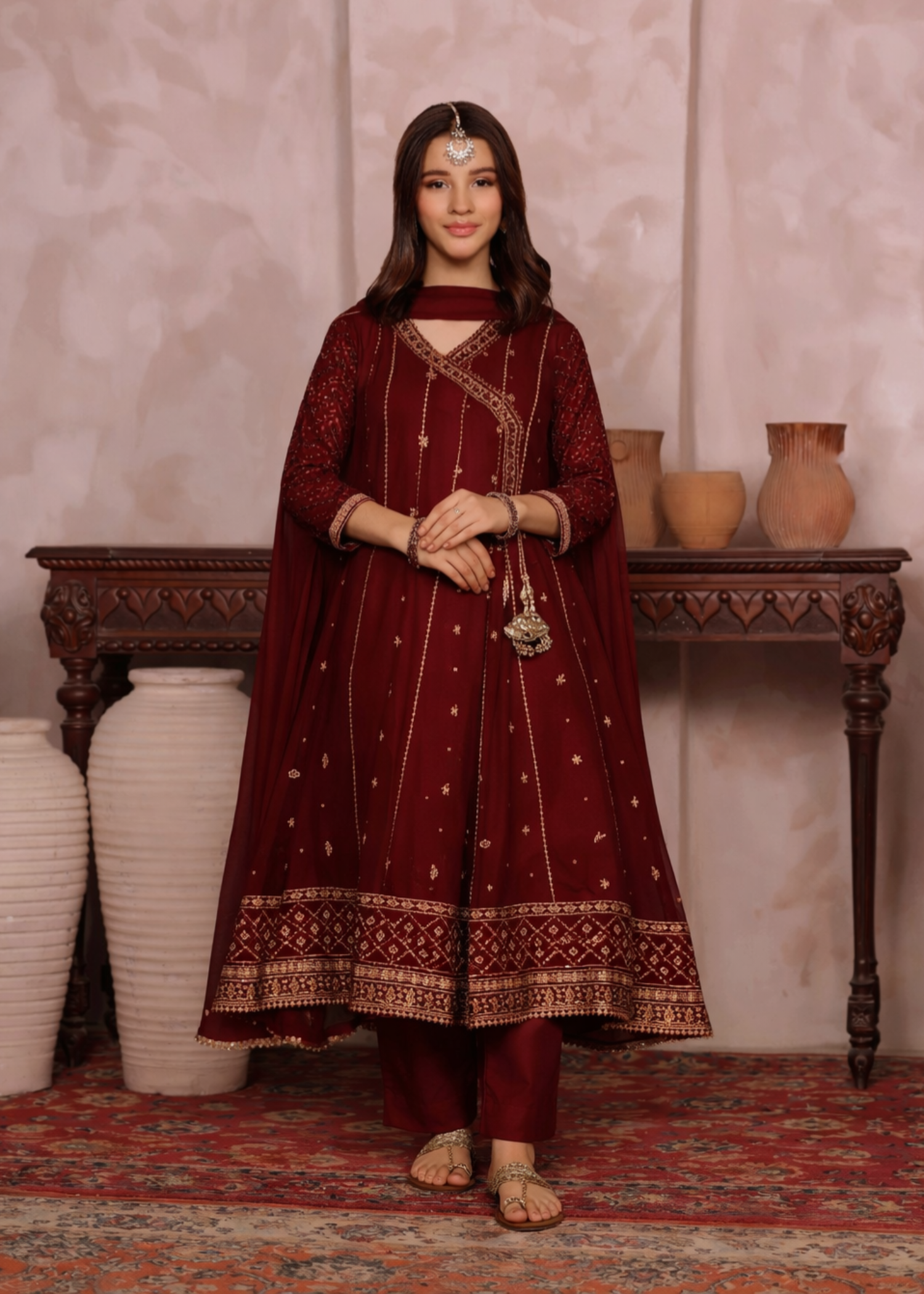 chiffon Angrakha in Maroon