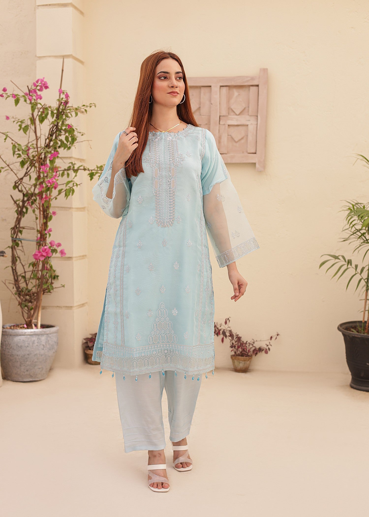 organza Kurta Set in Sky blue